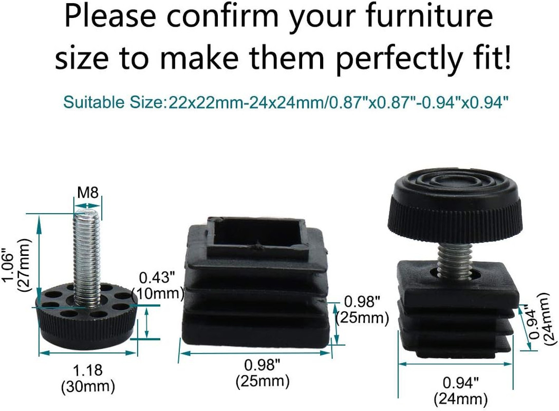 Leveling Feet 25 X 25Mm Square Insert Furniture Adjustable Leveler 4 Sets