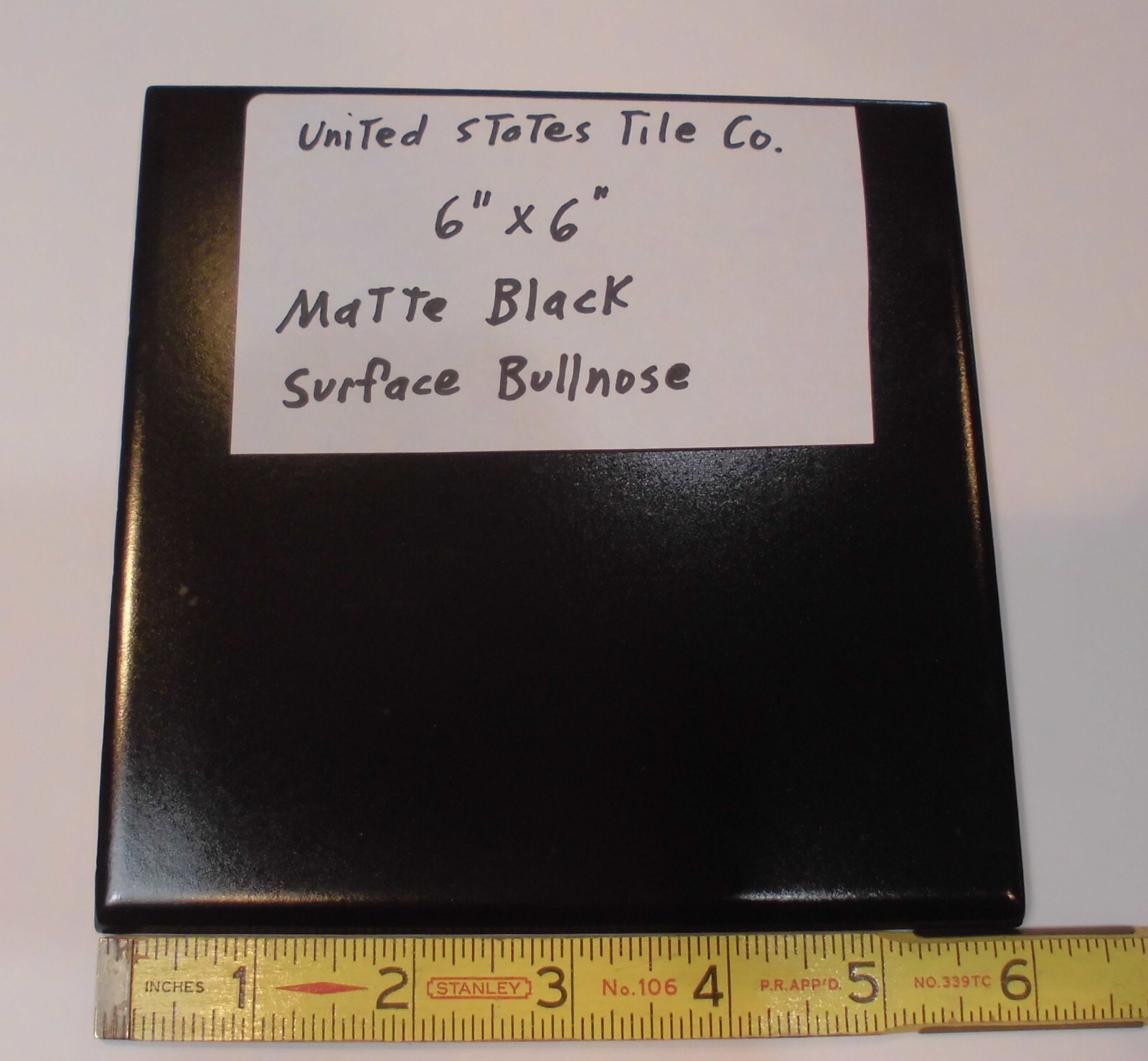 1 pc. *Matte Black* 6″ X 6″ Ceramic Bullnose: United States Tile Co. NEW