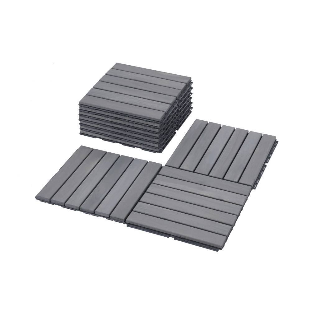 30 PCS Striped Deck Tiles – Interlocking – Acacia Hardwood Patio & Pool Flooring