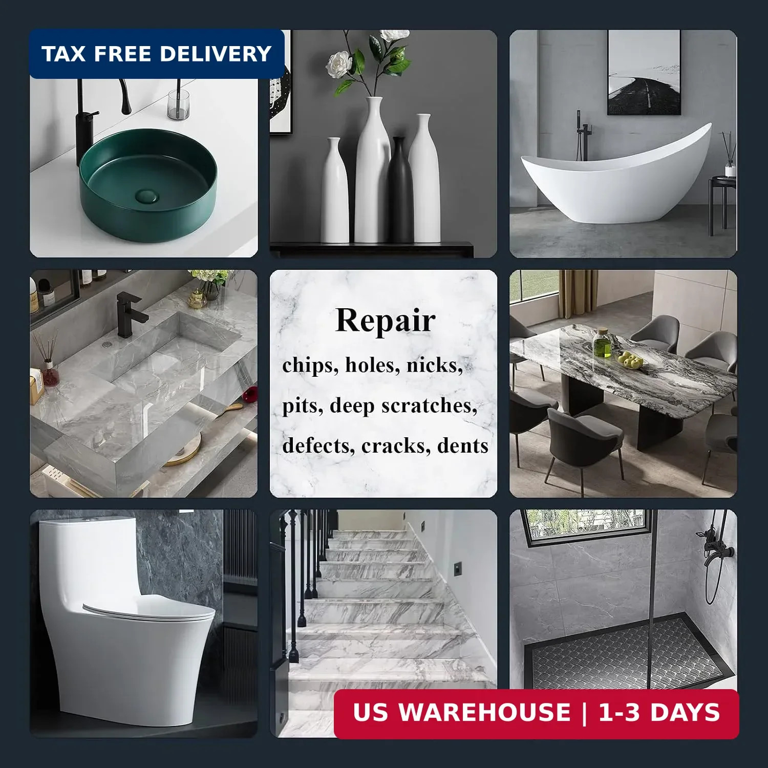 Tub, Tile and Shower Repair Kit (Color Match), Hupeyna Porcelain Repair Kit, Bat