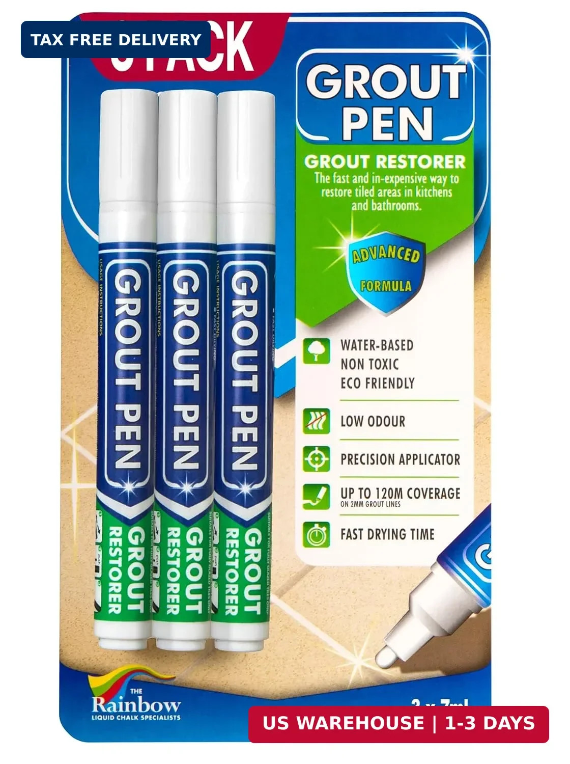 Grout Pen White Tile Grout Paint Marker – Narrow 5mm Tip (7mL) – 3 Pack | Waterp