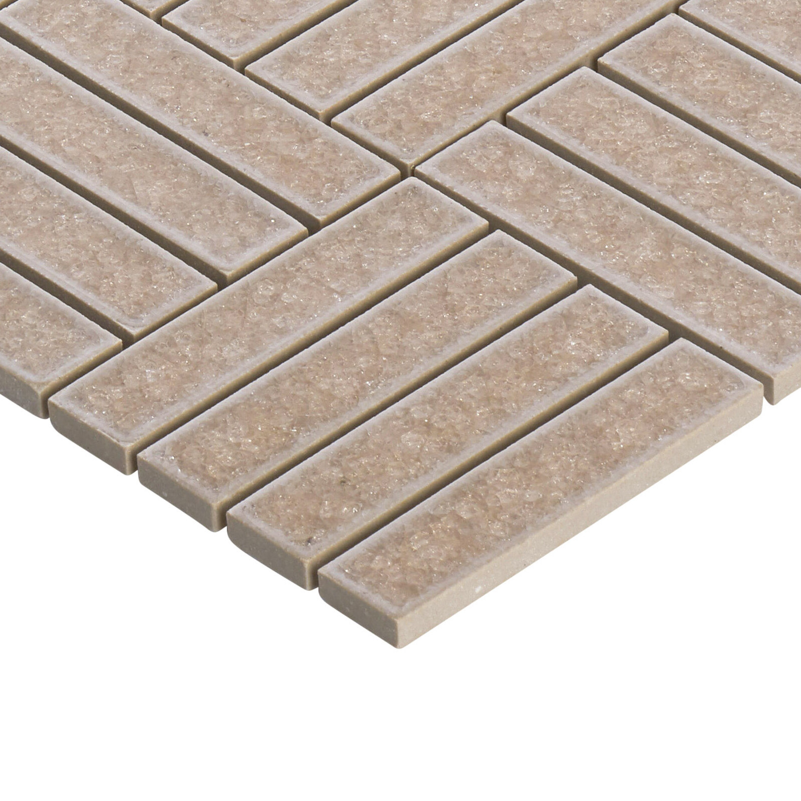 Beige Cream Crackle Glass Basketweave Parquet Mosaic Tile Kitchen Backsplash