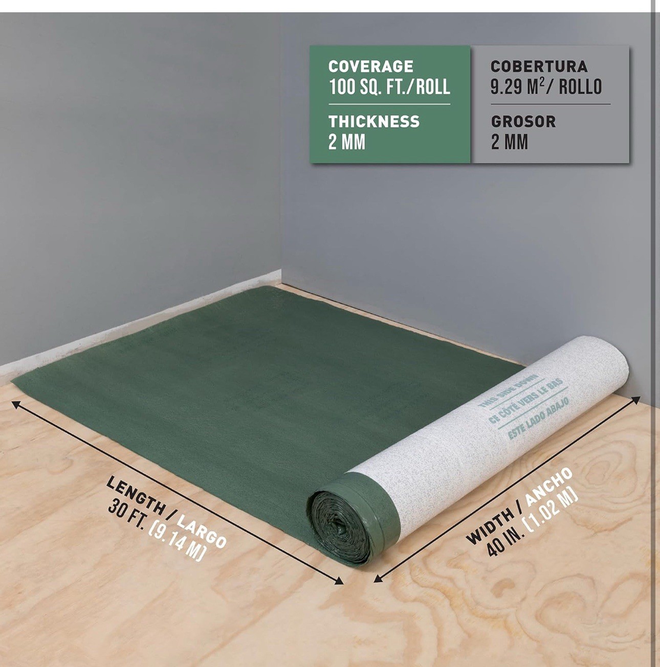 ROBERTS First Step Premium Underlayment – 100 sq. ft. Roll – 40″ x 30′ x 2 mm