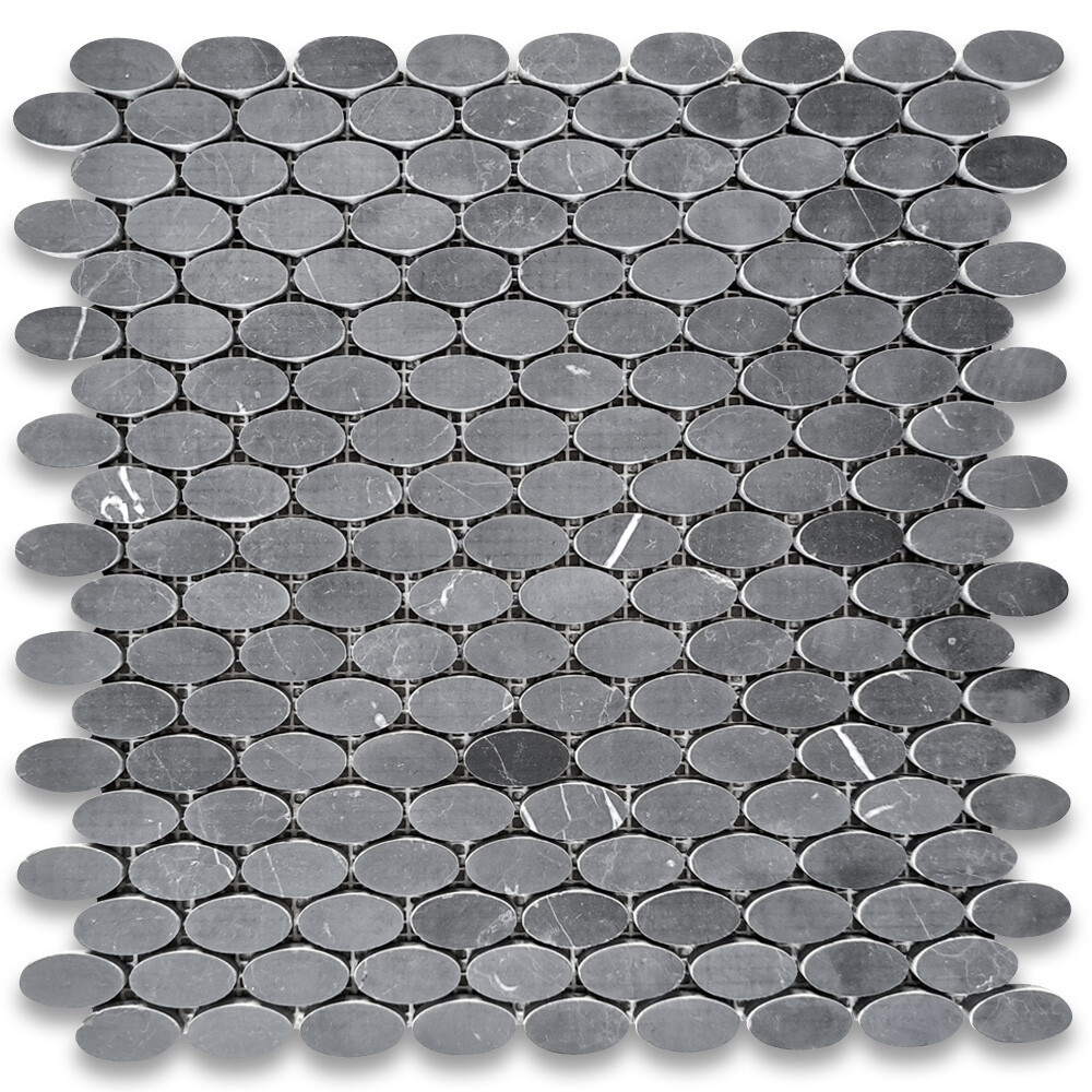N94XH Nero Marquina Black Marble 1-1/4×5/8 Oval Ellipse Mosaic Tile Honed
