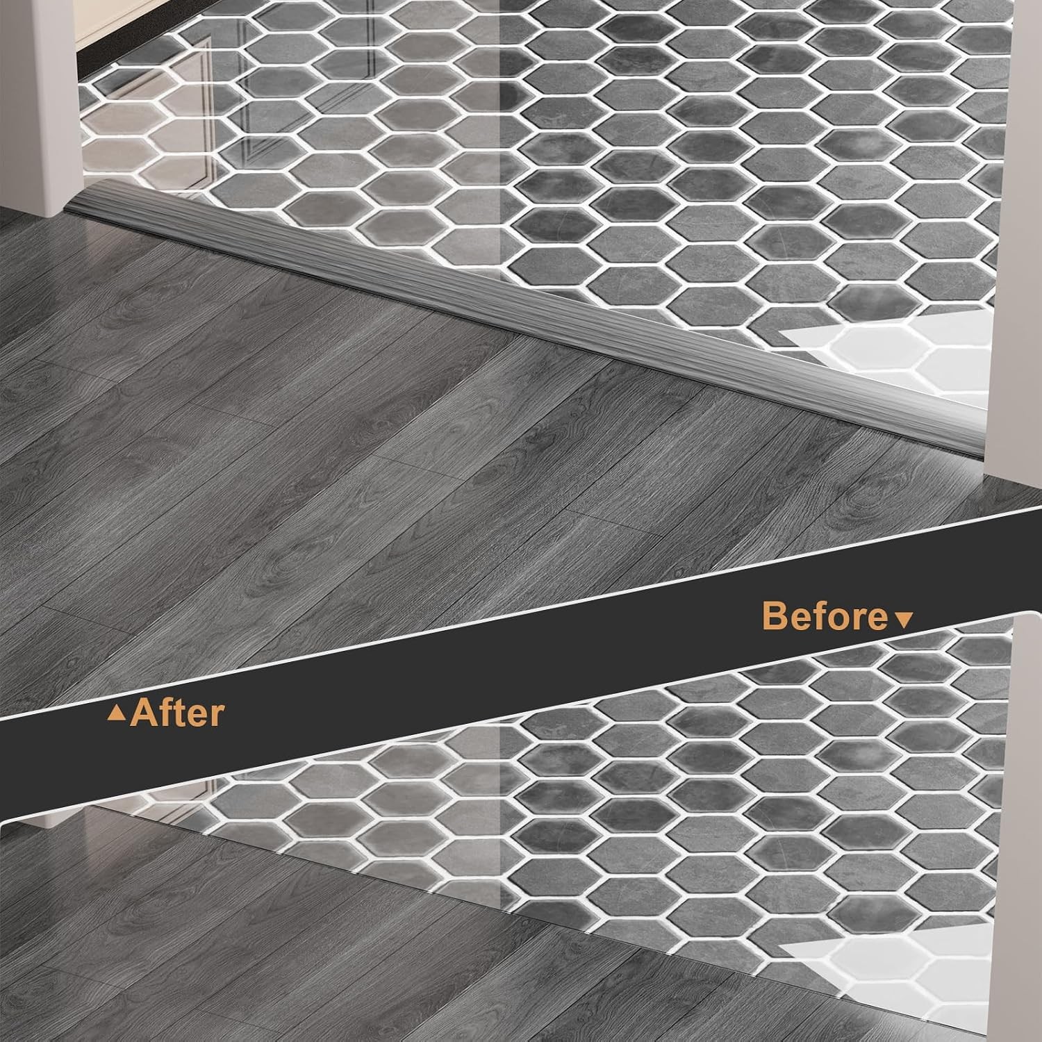 Floor Transition Strip for Carpet to Tile, Dark Grey, 4′ x 1.57″ | Self-adhesive