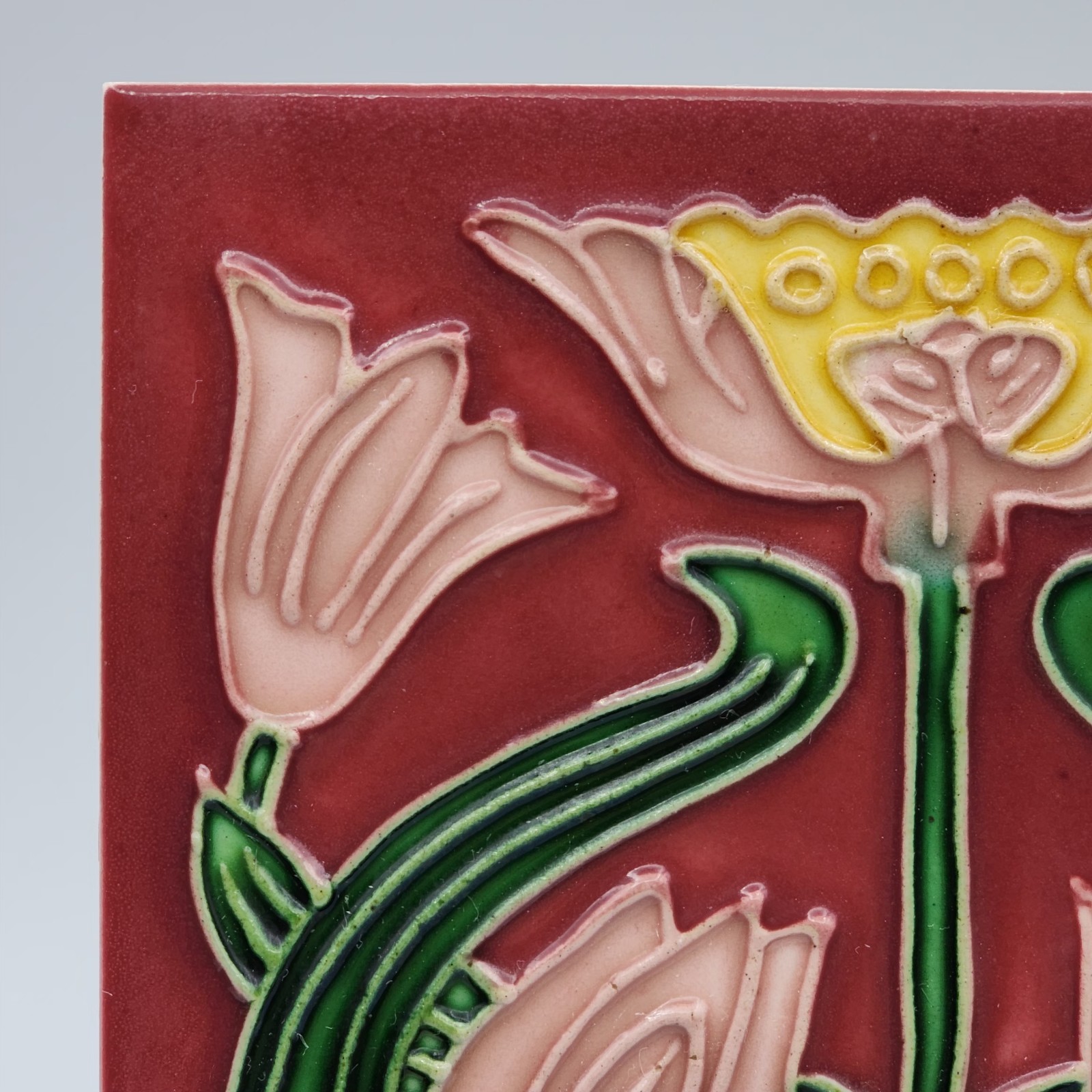 Art Nouveau Style Tube-Lined Embossed Tulip? Flowers Tile LAST ONE