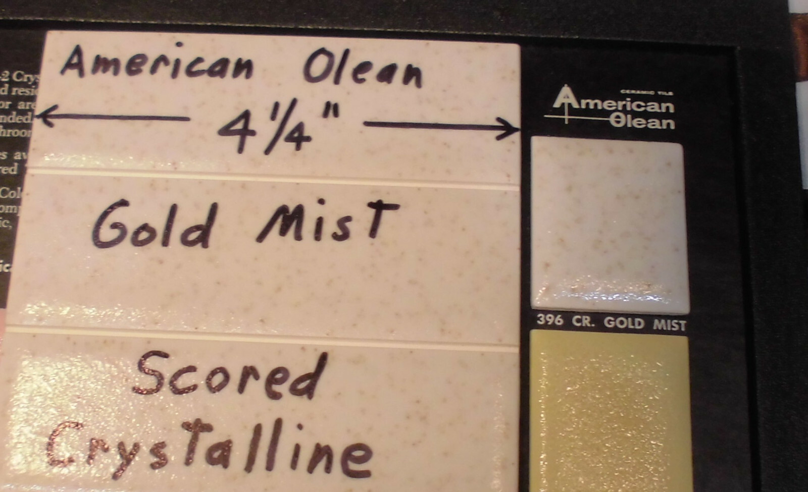 2 Ceramic Tiles *Gold Mist* Scored 3rd; Crystalline by American Olean 4-1/4″ NOS