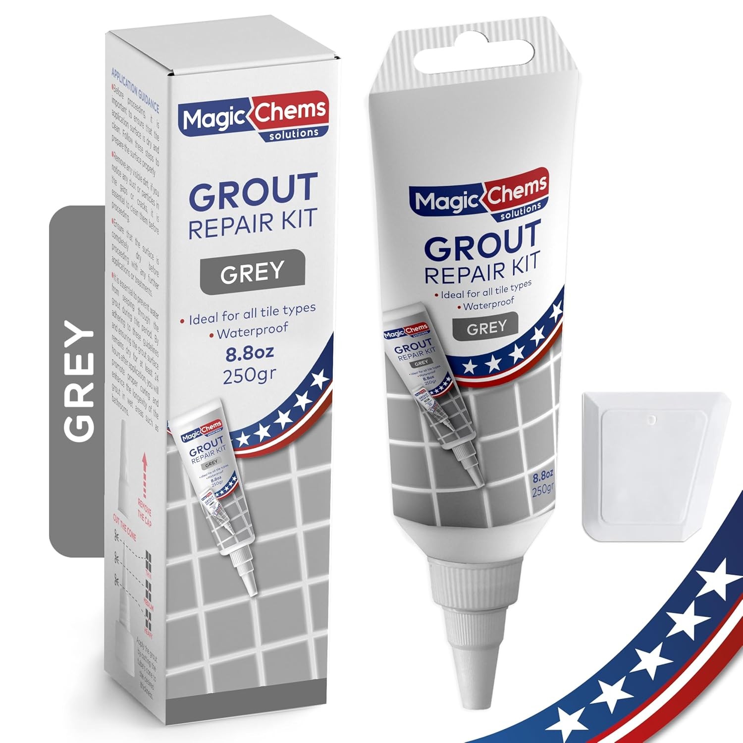 Magic Chems Tile Grout Repair, Grey8.8 oz/250gr. Fast Drying Grout Repair Kit