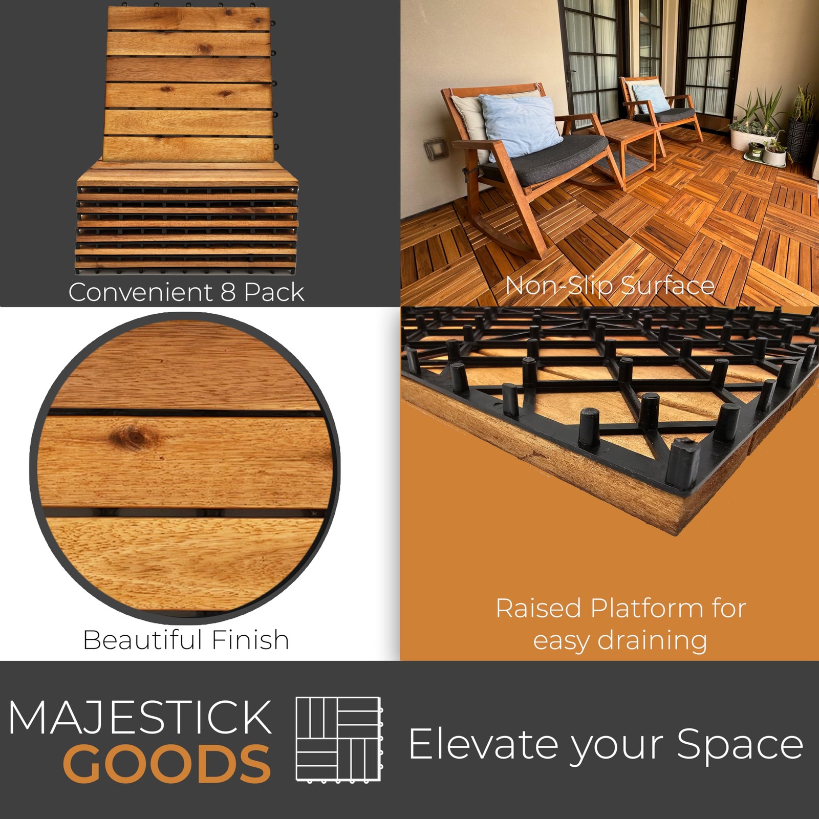 Interlocking Long Slat Deck Tiles, Acacia Wood Interlocking Deck Tiles – Easy…