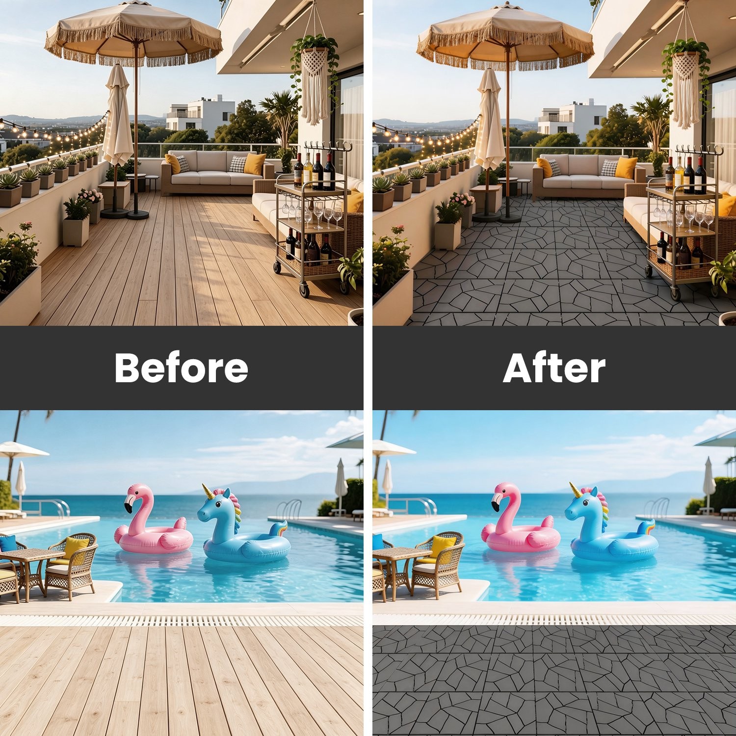 44Pcs 12 Inch Stone Pattern Interlocking Patio Deck Tiles DIY Modular Stone Tool