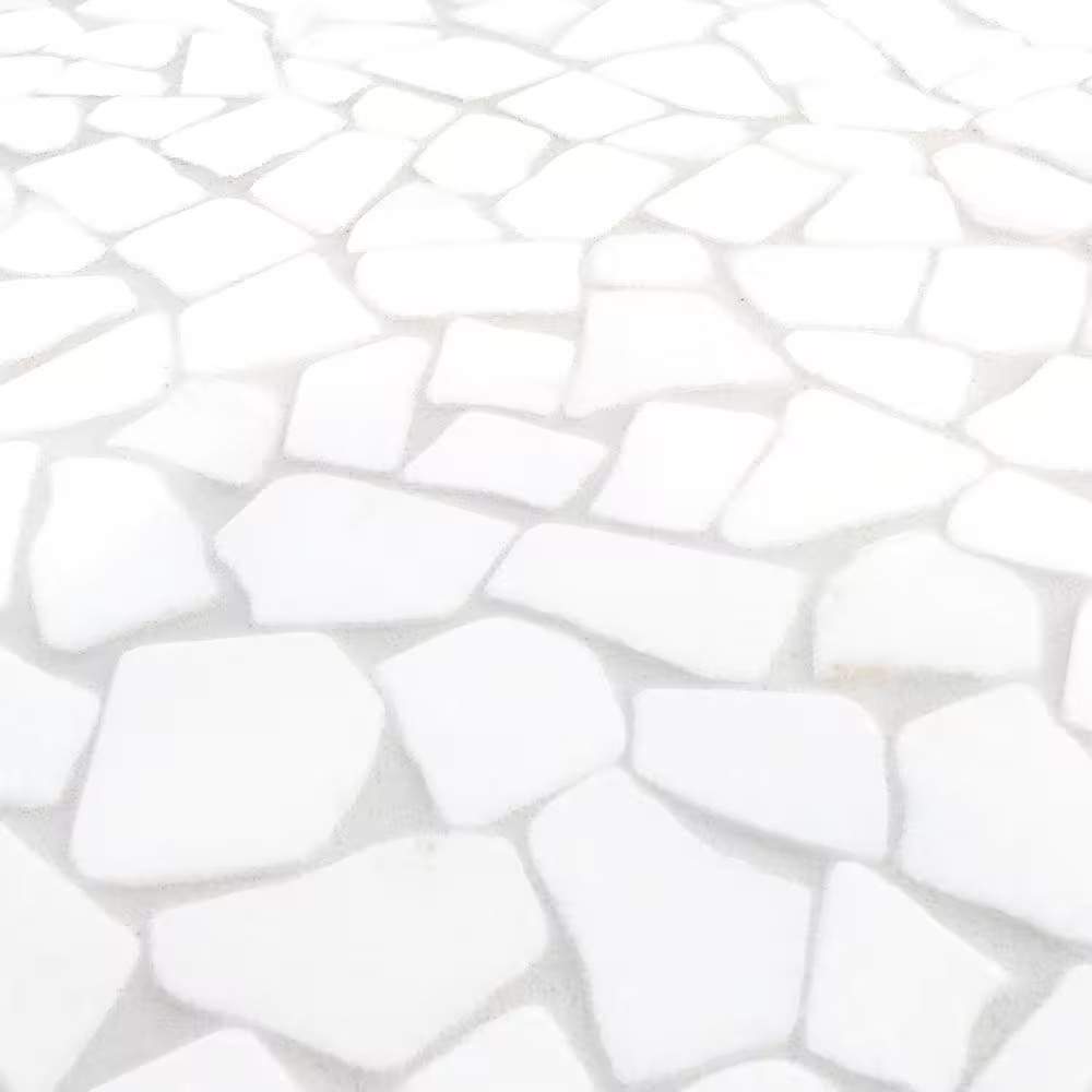Cloudburst Thassos White 11 In. X 11 In. Pebble Honed Marble Wall and Floor Mosa