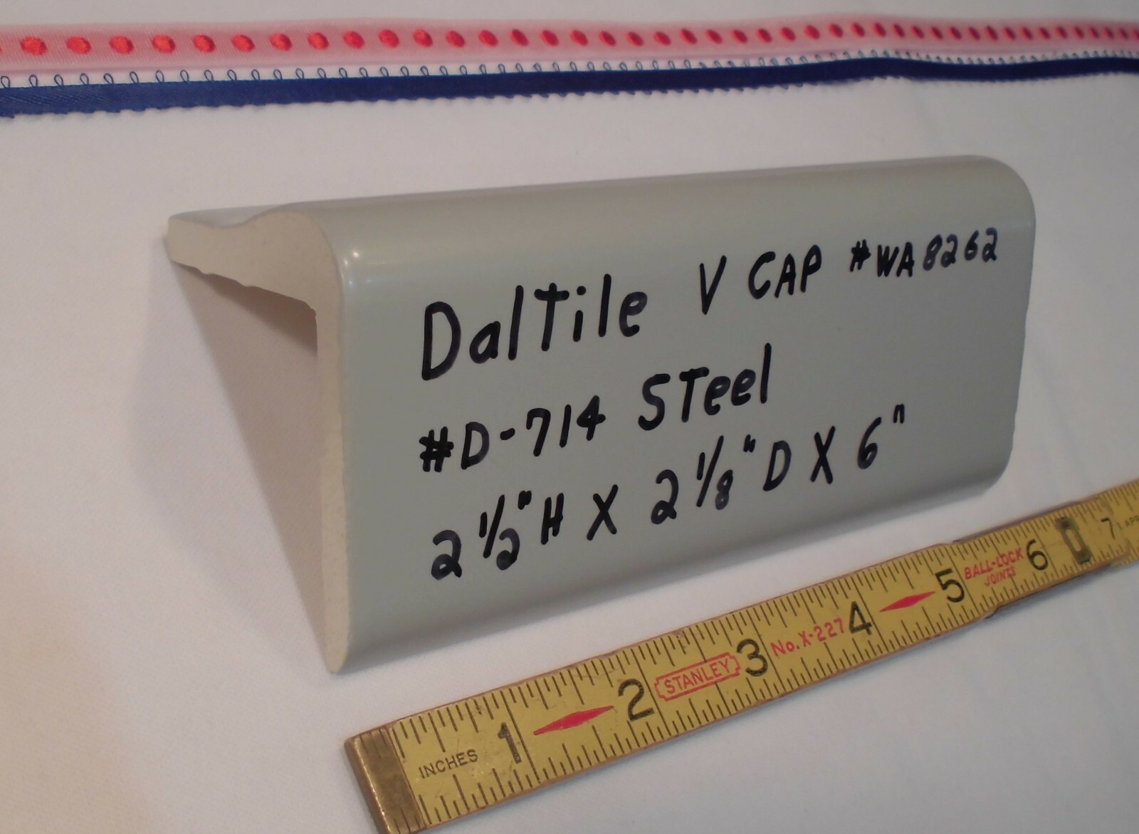 1 pc. Daltile *Matte Gray – Steel* V Cap Ceramic Trim Tile; Counter Top Edging