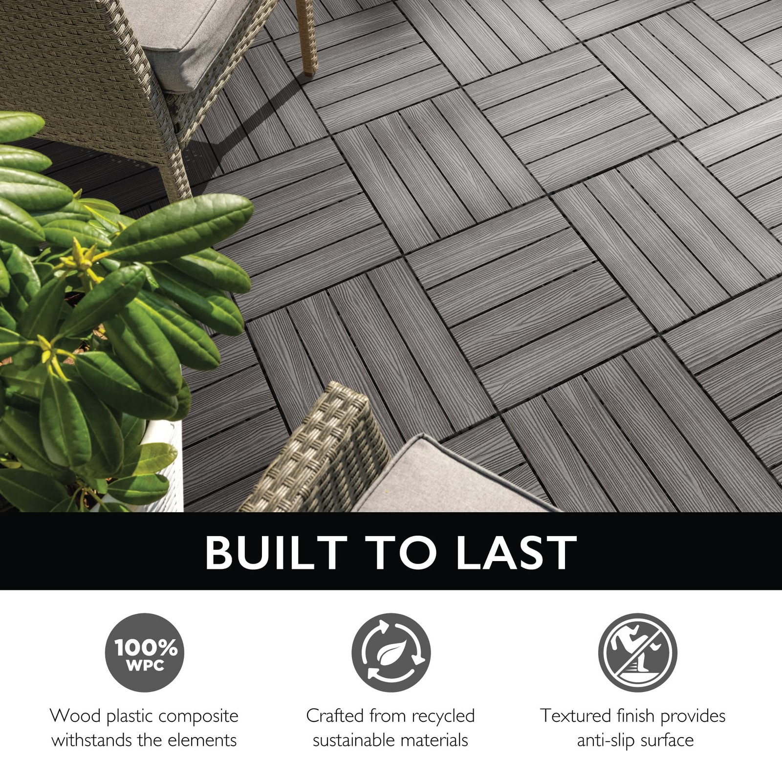 Straight Edge Trim for Square Deck Tiles, Covers 6 Square Feet, Ebony, 4-Pack