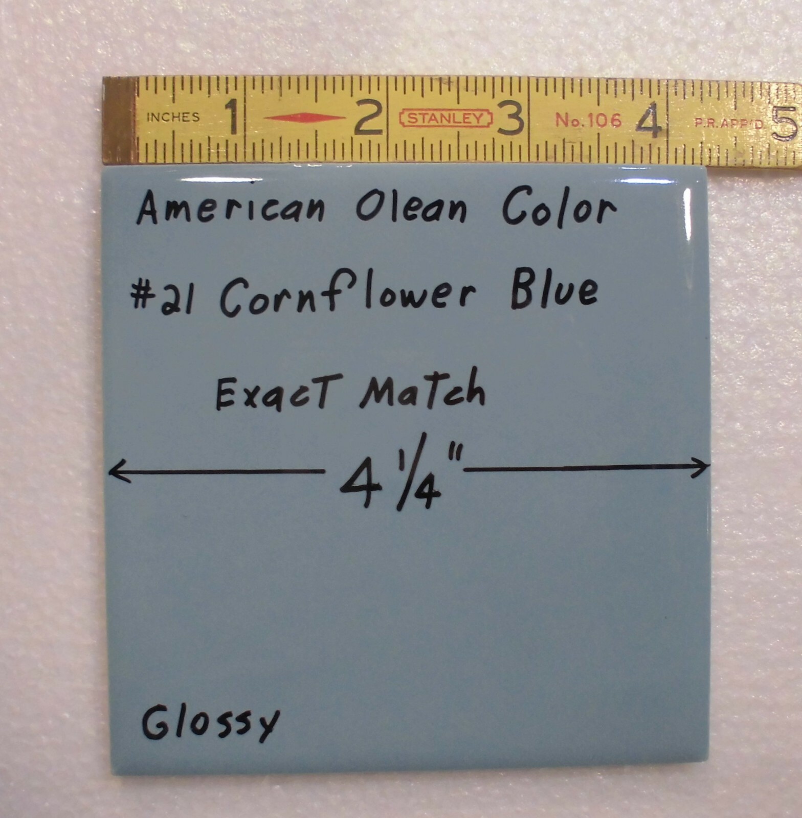 1 pc. Cornflower Blue Color 4-1/4″ Glossy Ceramic Tile: match American Olean #23