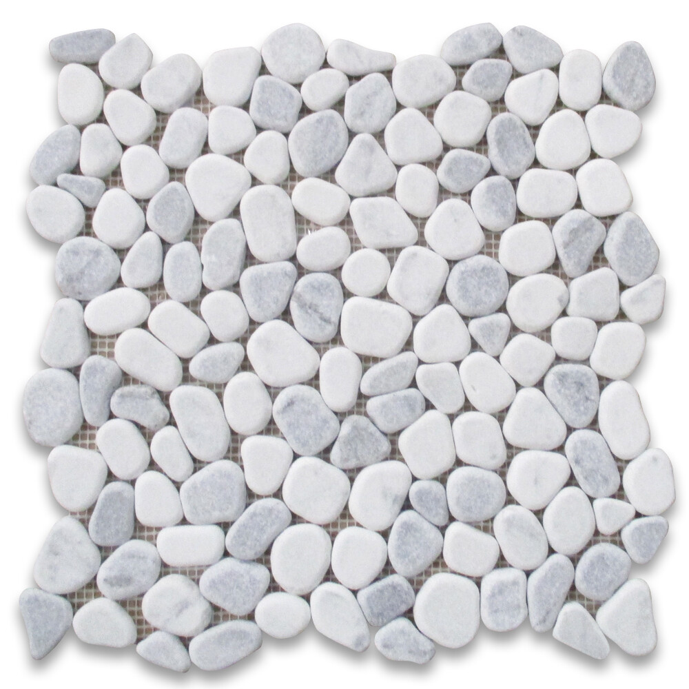 P61T Carrara White Bardiglio Grey Marble Pebble Stone Nonslip Shower Tile