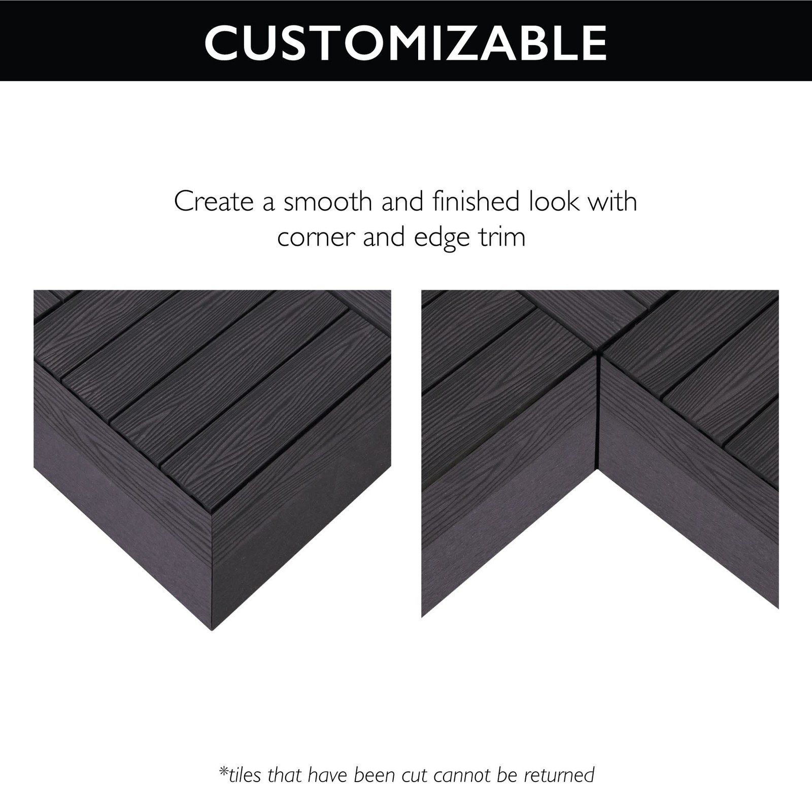 Straight Edge Trim for Square Deck Tiles, Covers 6 Square Feet, Ebony, 4-Pack