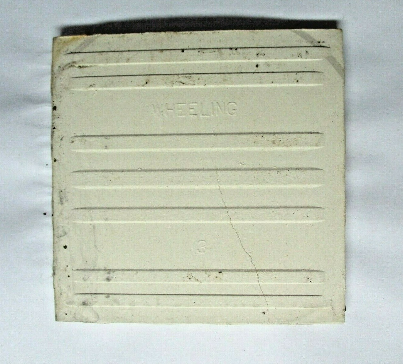 1 Tile Wheeling USA 4-3/8″ Made Imperfect Gloss Off White Ceramic Wall Field Vtg