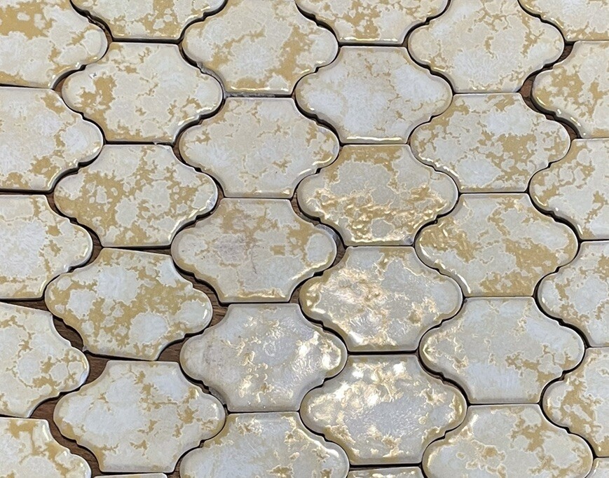 50 Vintage Arabesque Ceramic Tile Marble Effect Tan Gold Hollywood Regency Style