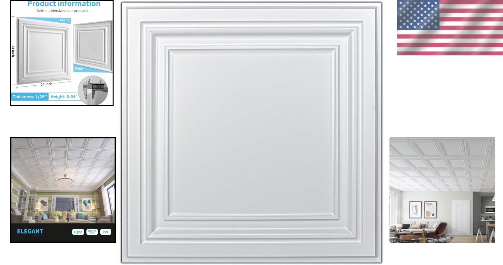 Versatile Water-Resistant Ceiling & Wall Panels – 12-Pack 24″x24″ PVC Tiles