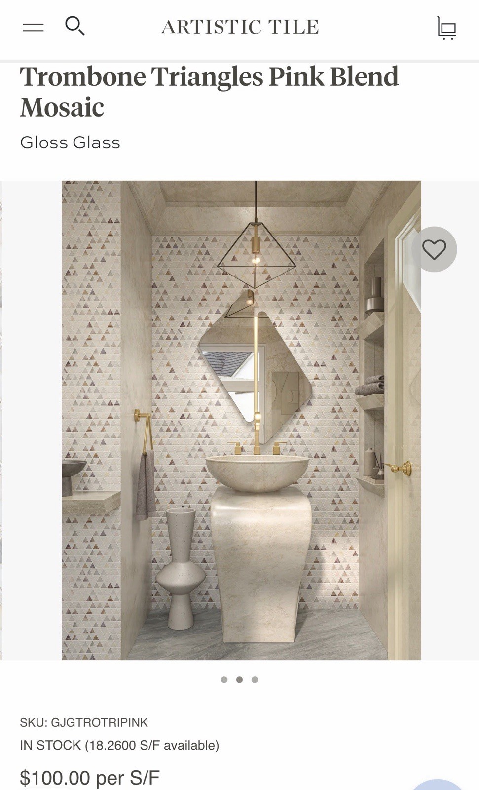Artistic Tile Trombone Triangles Pink Blend Glass Mosaic Luxury Tile Sheets