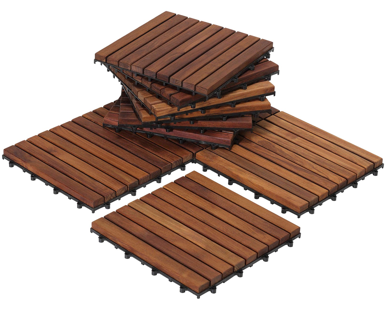 EZ-Floor Interlocking Flooring Tiles in Solid Teak Wood Oiled Finish (Set of …