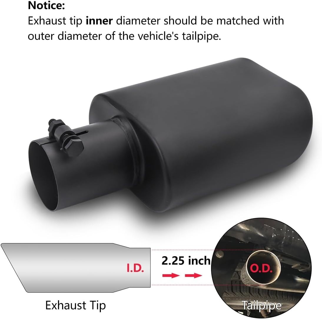 Square Exhaust Tip 2.25″ Inlet, Black Coating Rectangle 2.25inch Black Coated