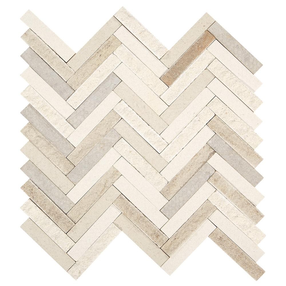 Daltile Beige Blend Chevron 10x12x0.31in Stone Mosaic Wall Tile 0.71 sqft 10 pcs