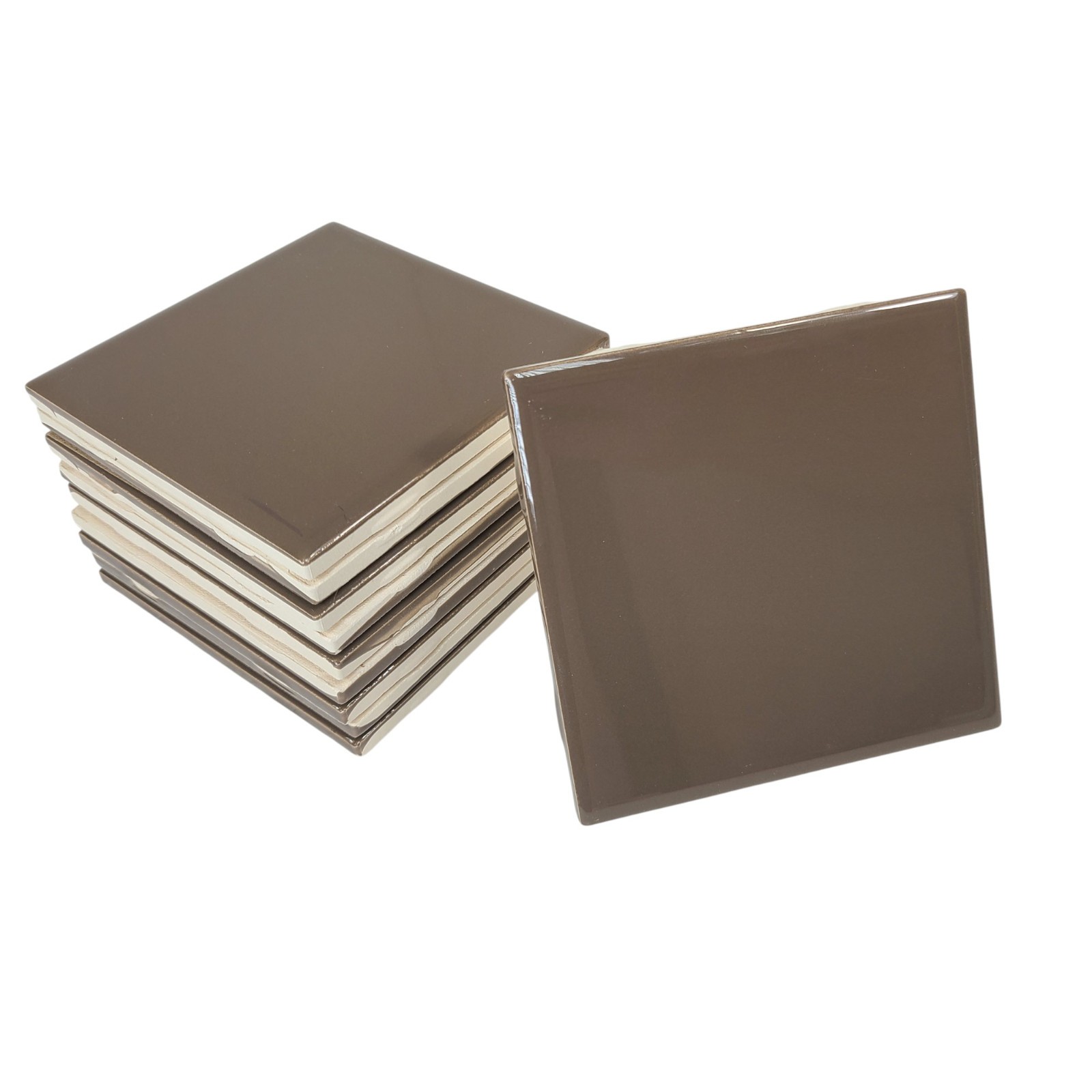Brown Ceramic Tile 4.25 inch Subway Square Vintage Mid Century Modern Retro