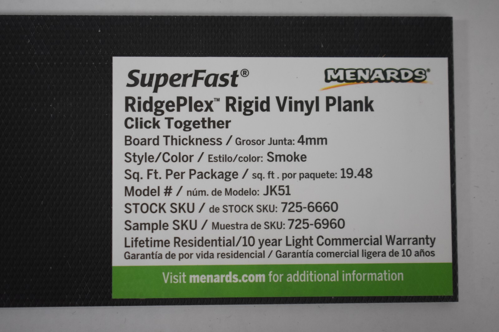 Lot of 20 JKA Home SuperFast RidgePlex Rigid Vinyl Planks Click Together Smoke
