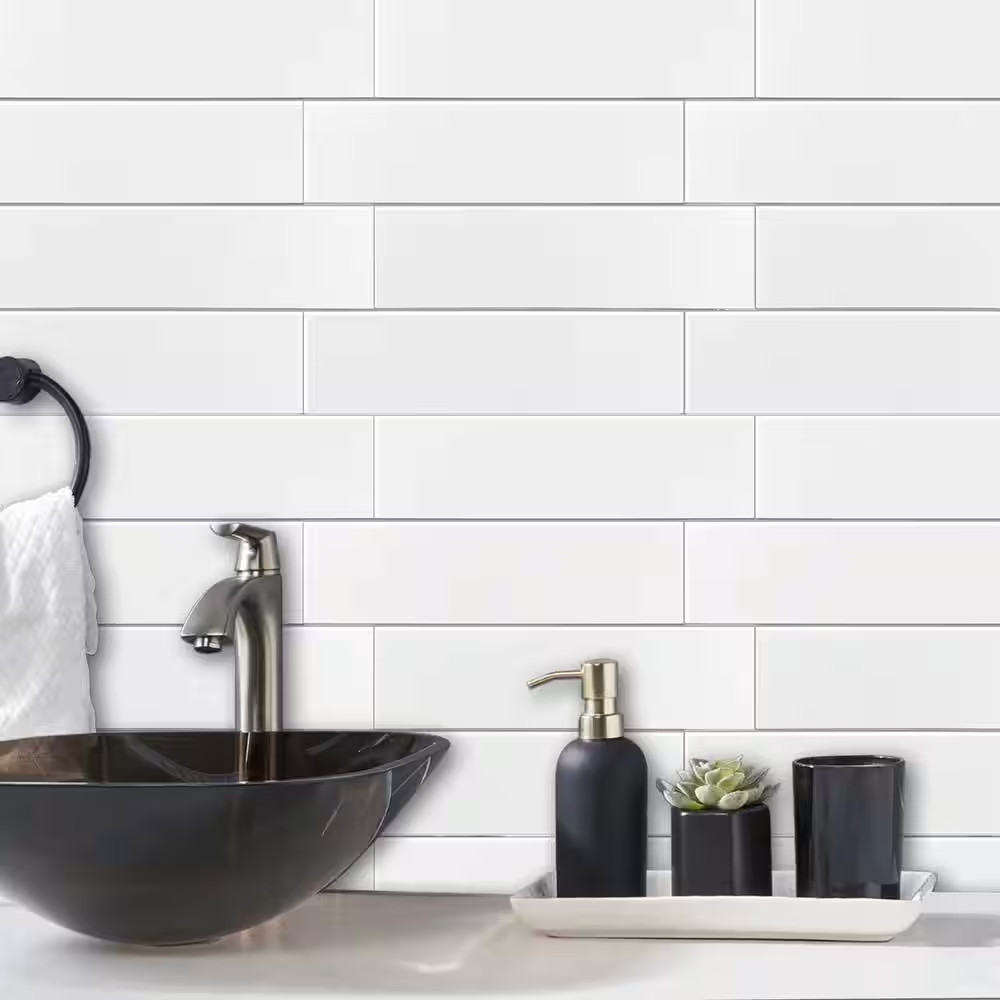 White Long Subway 10.83 In. X 11.81 In. SPC Peel and Stick Backsplash Tile (0.9