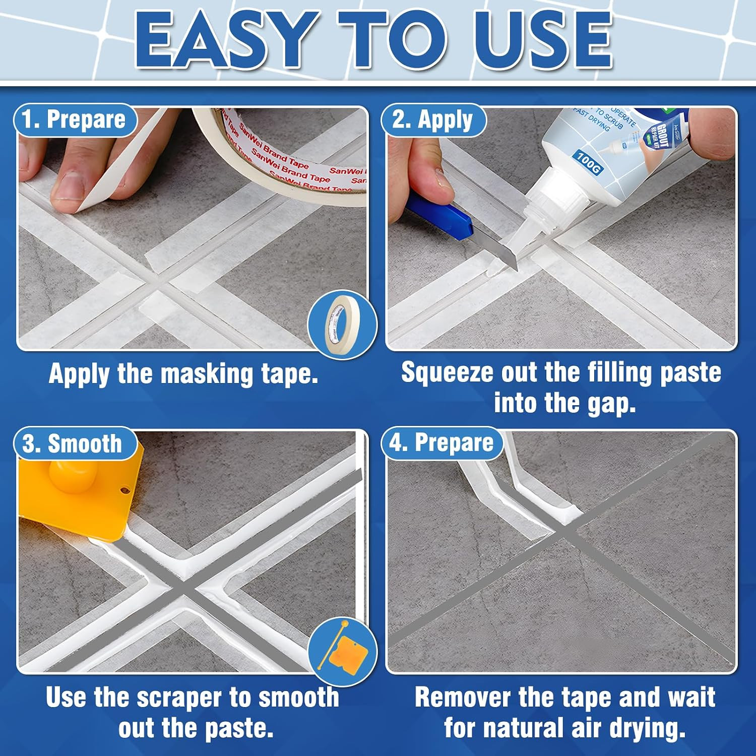 Tile Grout Repair Kit 2 Pack Fast Drying Waterproof Filler for Bathroom Kitch…
