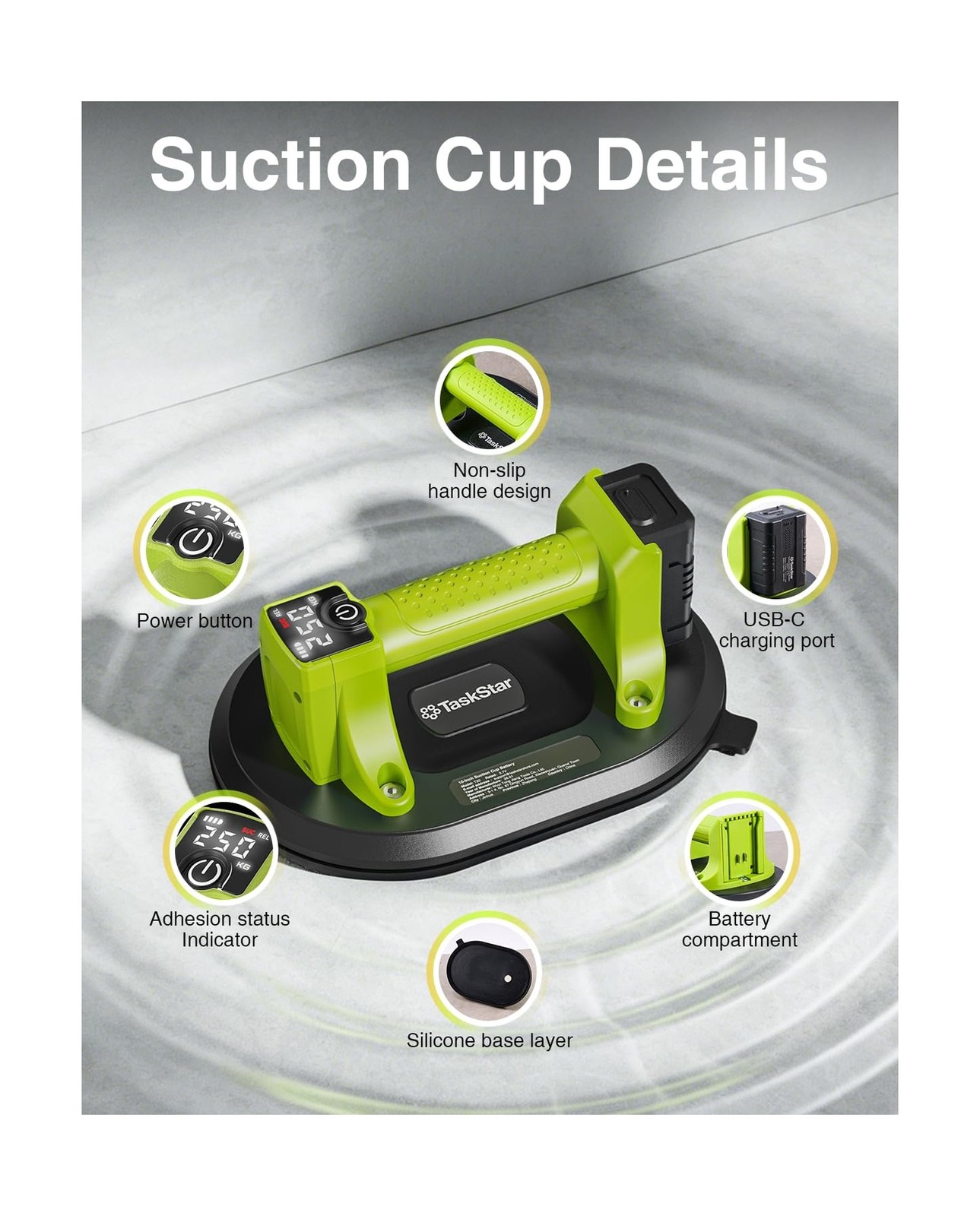 Taskstar Electric Glass Suction Cups, 10″ Tile Suction Cup Tool… Fast USA SHIP