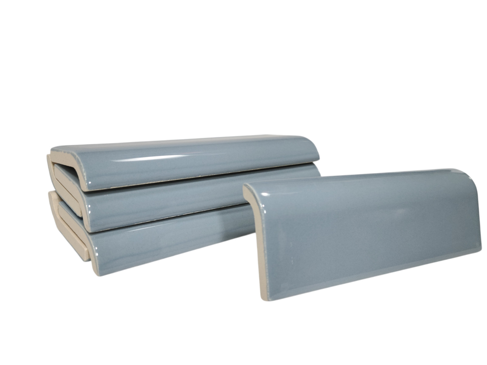 Blue Ceramic Tile Mud Cap Bullnose Curved Edge Subway Mudcap Mid Century Modern