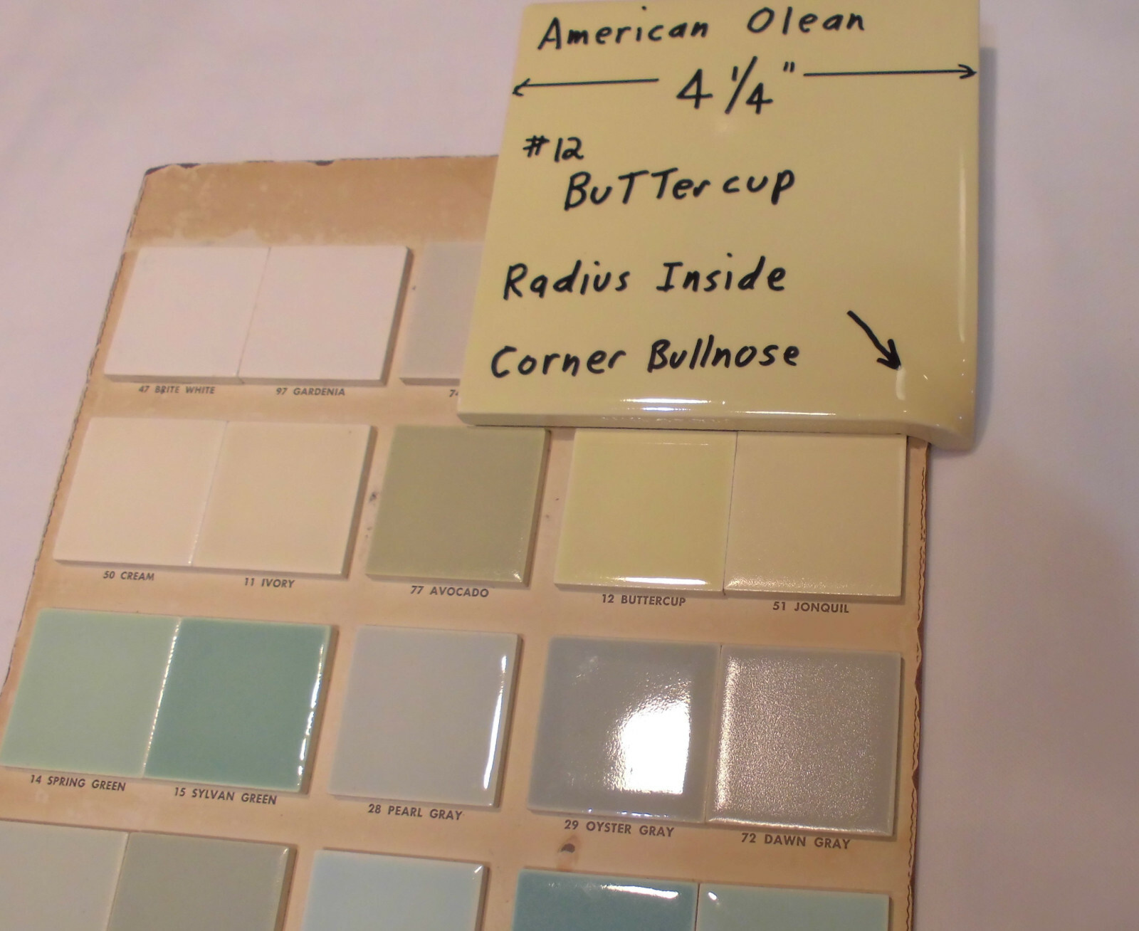 Buttercup Yellow; Glossy Radius Inside Corner Bullnose Ceramic Tile 4-1/4″ A.O.