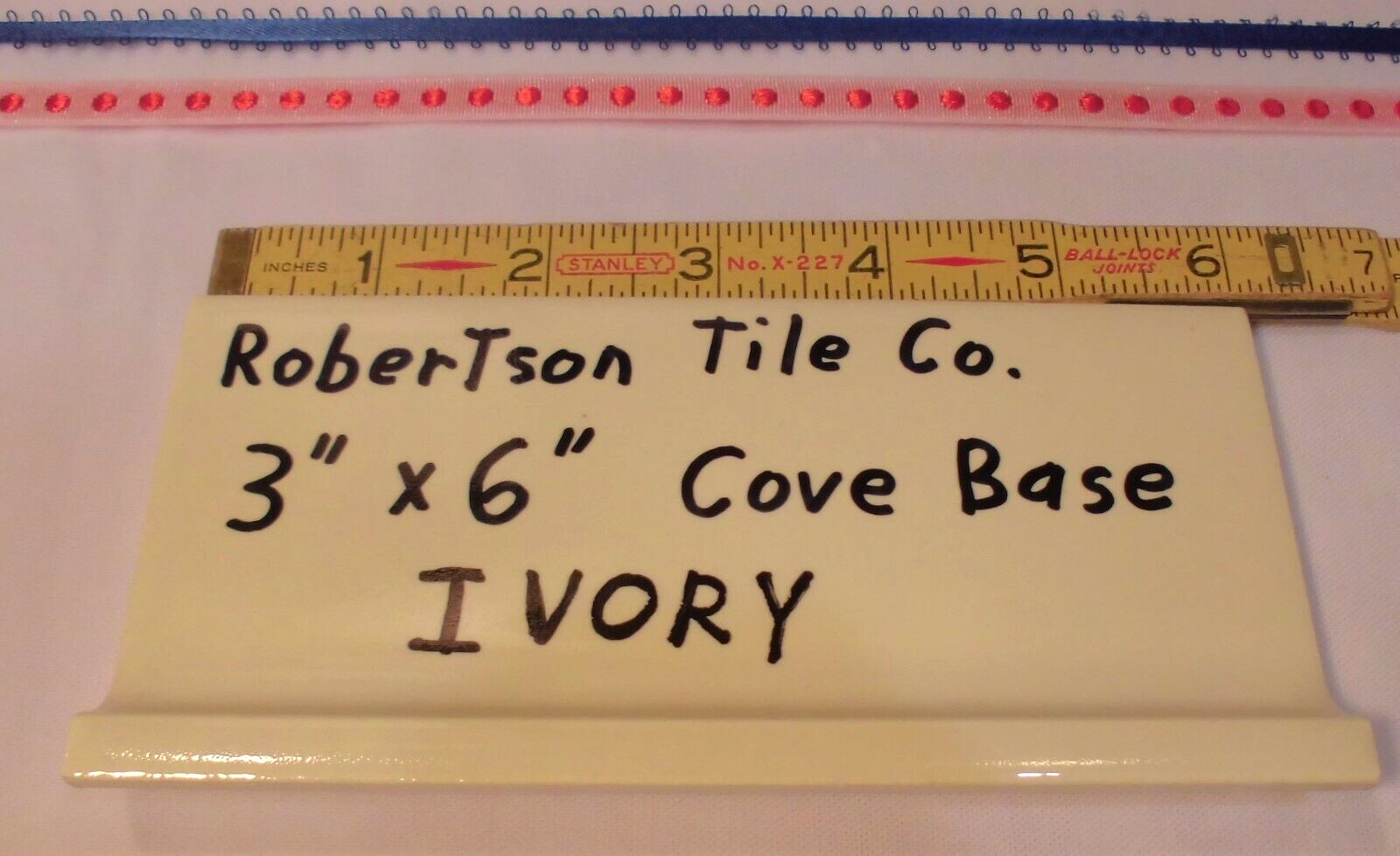 1 pc. Ivory – Yellow: Cove Base Ceramic Tile: Flat Top, Robertson Co. 3″ X 6″