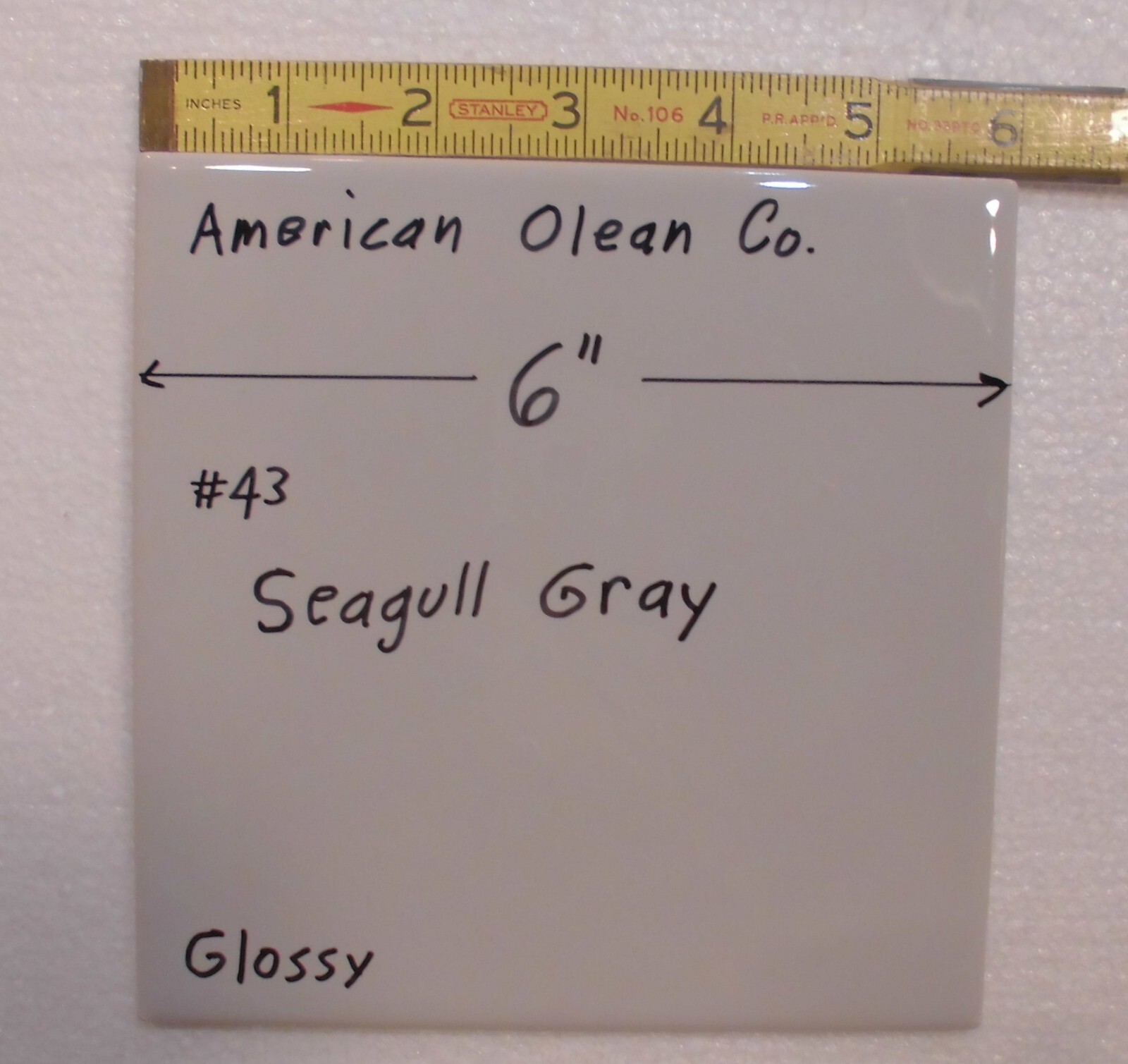 1 pc. Seagull Gray: 6″ X 6″ Glossy Ceramic Tile by American Olean Co. New Stock