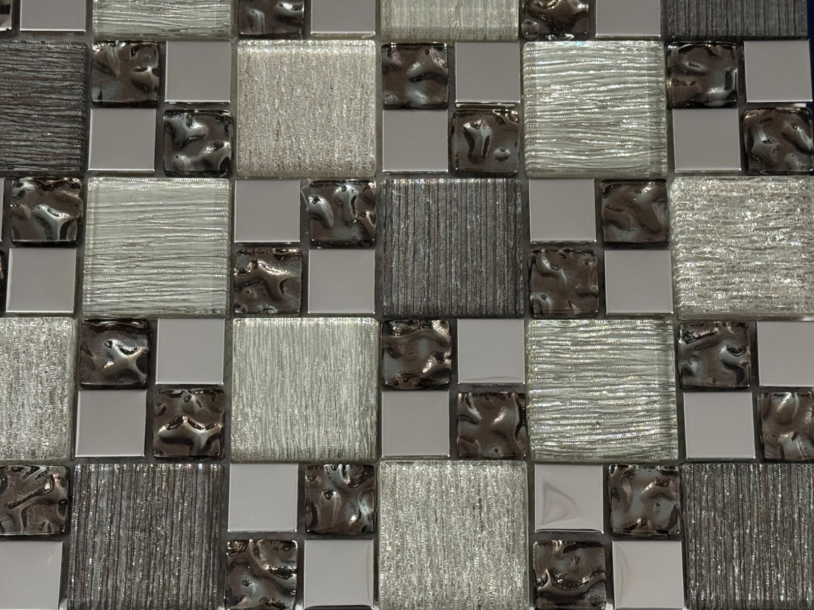 NY47 Silver Glass/Metal Square Mosaic Tile Kitchen Bathroom Backsplash, 7 sheets