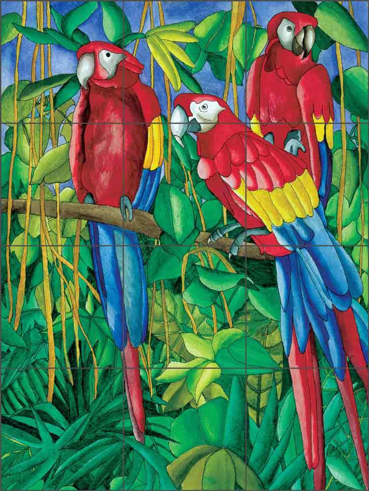 Tropical Tile Mural Daniels Macaw Birds Art Ceramic Backsplash RD006