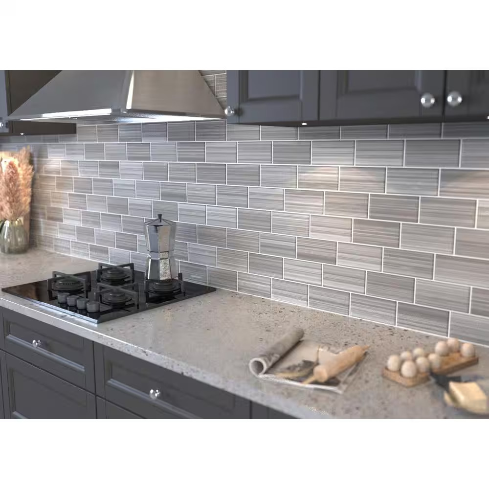 Hand Painted Rectangular 3 In. X 6 In. Warm Gray 40 Glass Tile (10 Sq. Ft./Per C