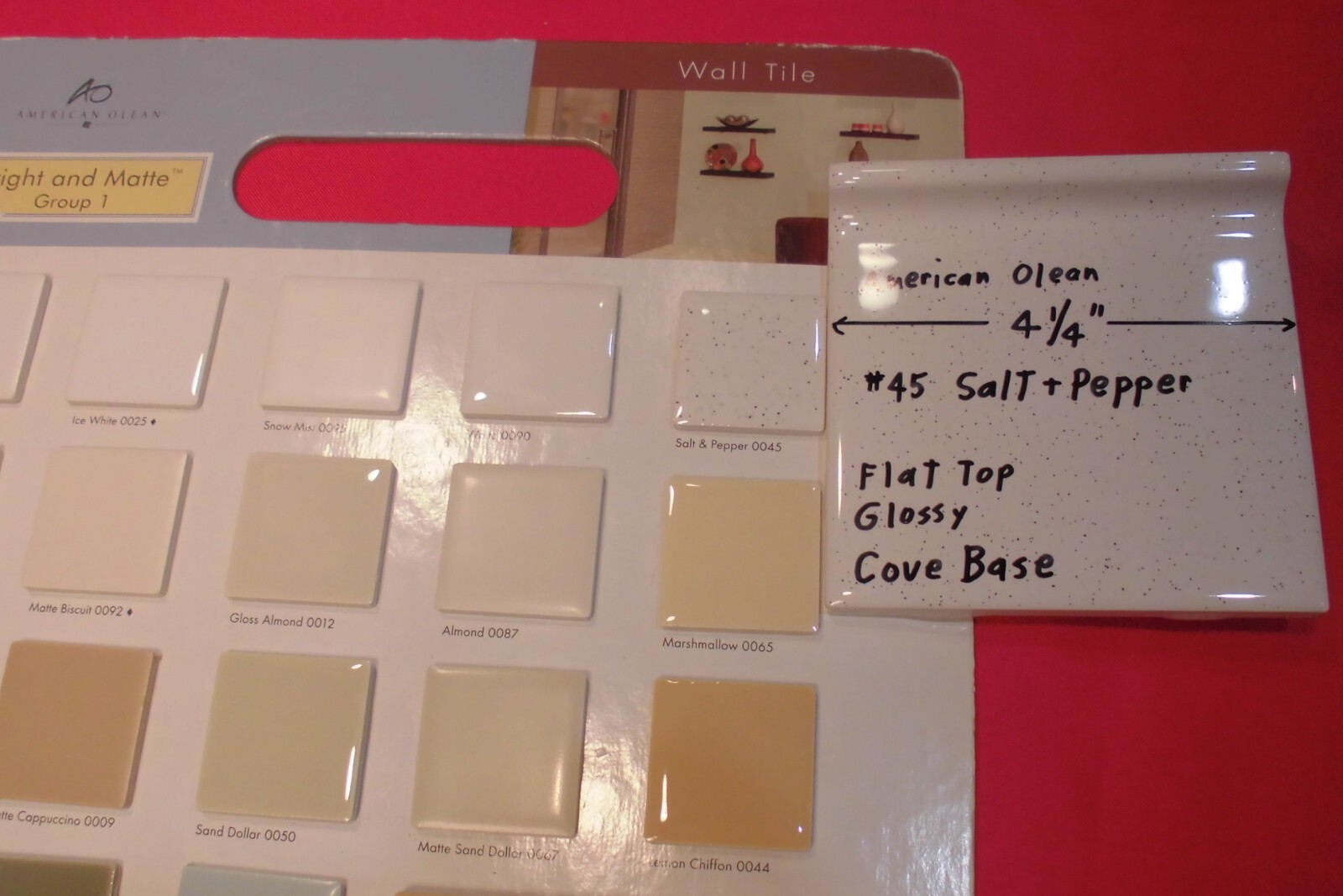 1 pc. Salt & Pepper: stack-on-top Cove/Base Ceramic Tile; 4-1/4″ American Olean
