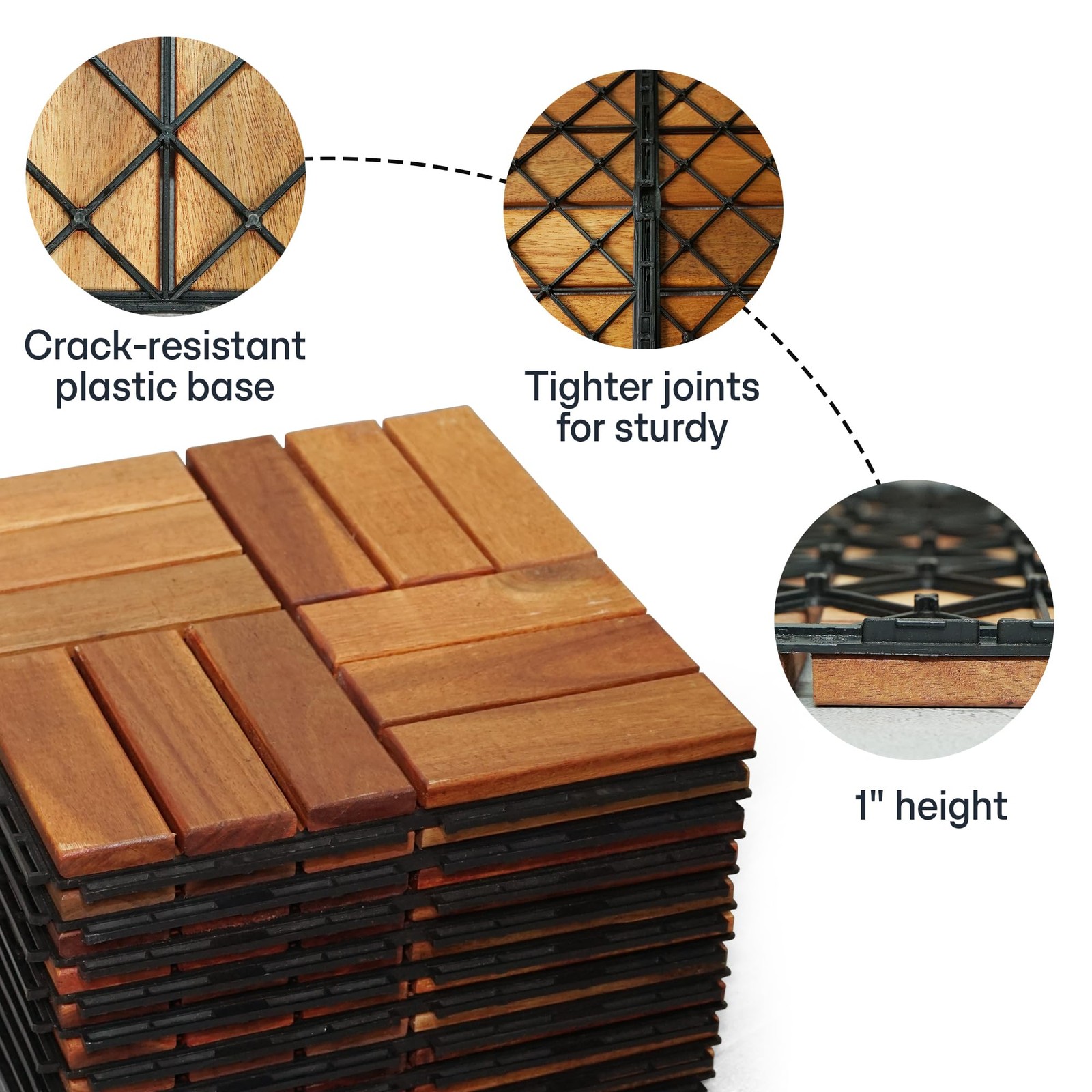 Wood Interlocking Deck Tiles – 12″X12″ Indoor & Outdoor Flooring Tiles for Balco