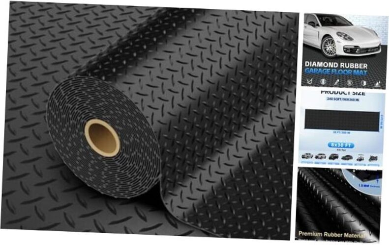 Garage Floor Mat, 2.8mm Thickened PVC Flooring Roll for Under 8×30 FT, Black