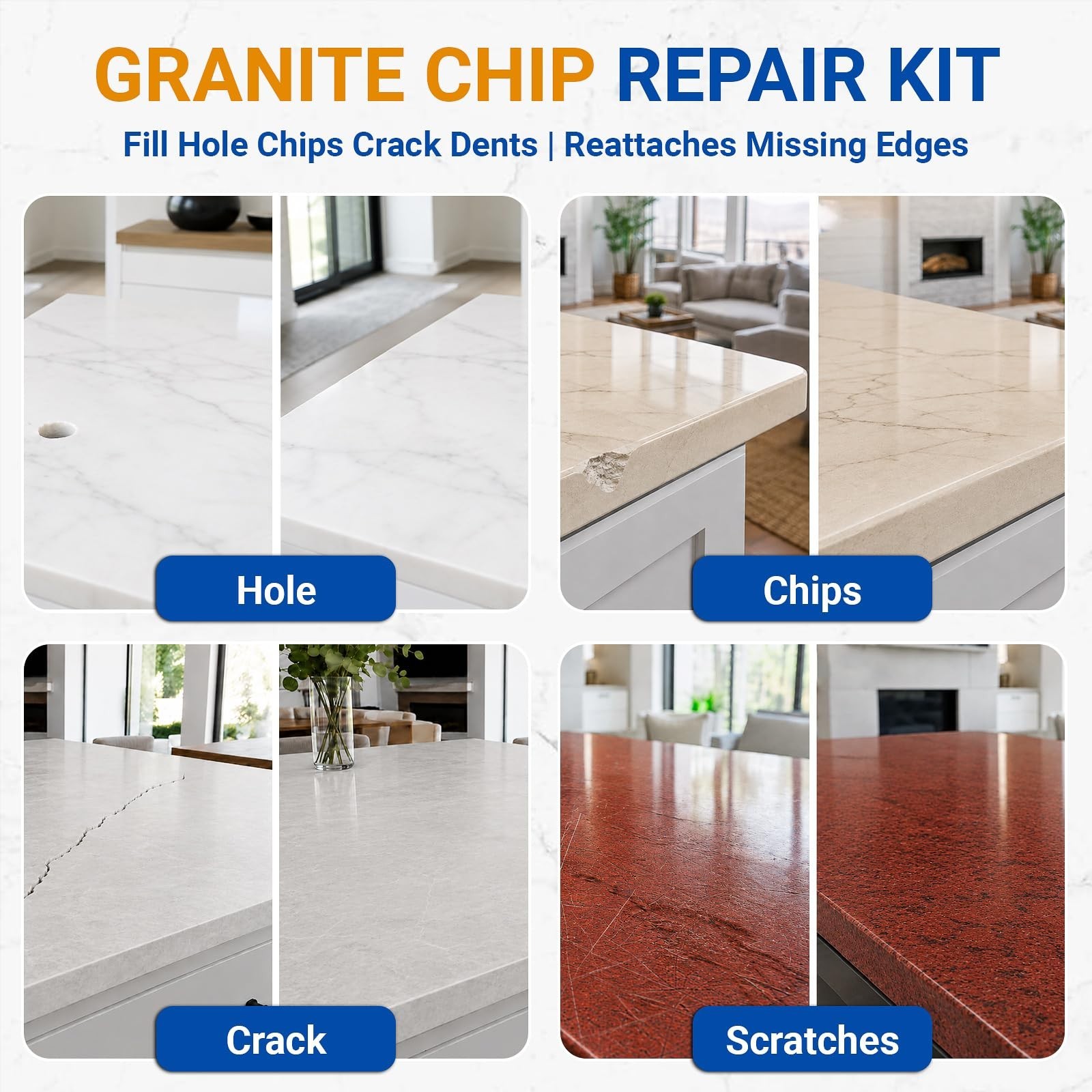 Marble & Granite Countertop Repair Kit – 160g Tile Fix for Cracks, Chips, Dents