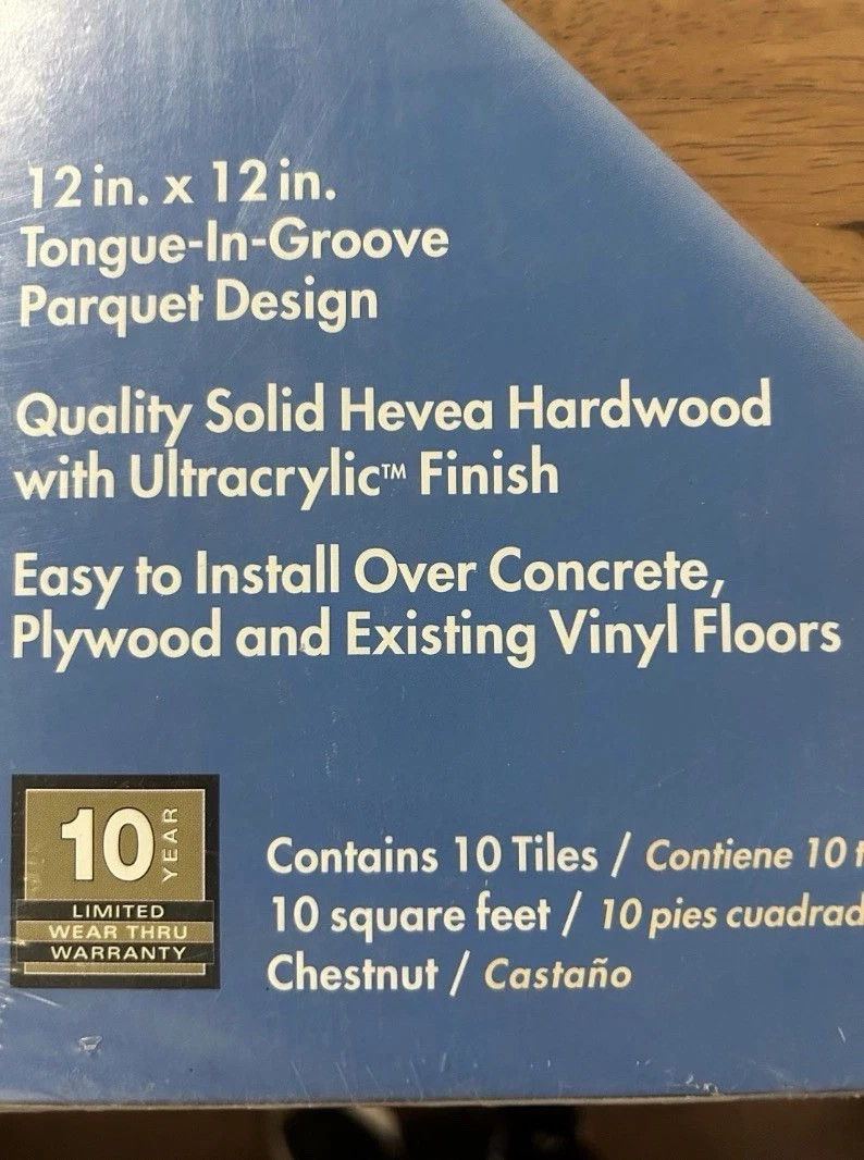 Solid Wood Hevea Parquet Flooring CHESTNUT Prefinished NEW Case 10 SQ. FT.