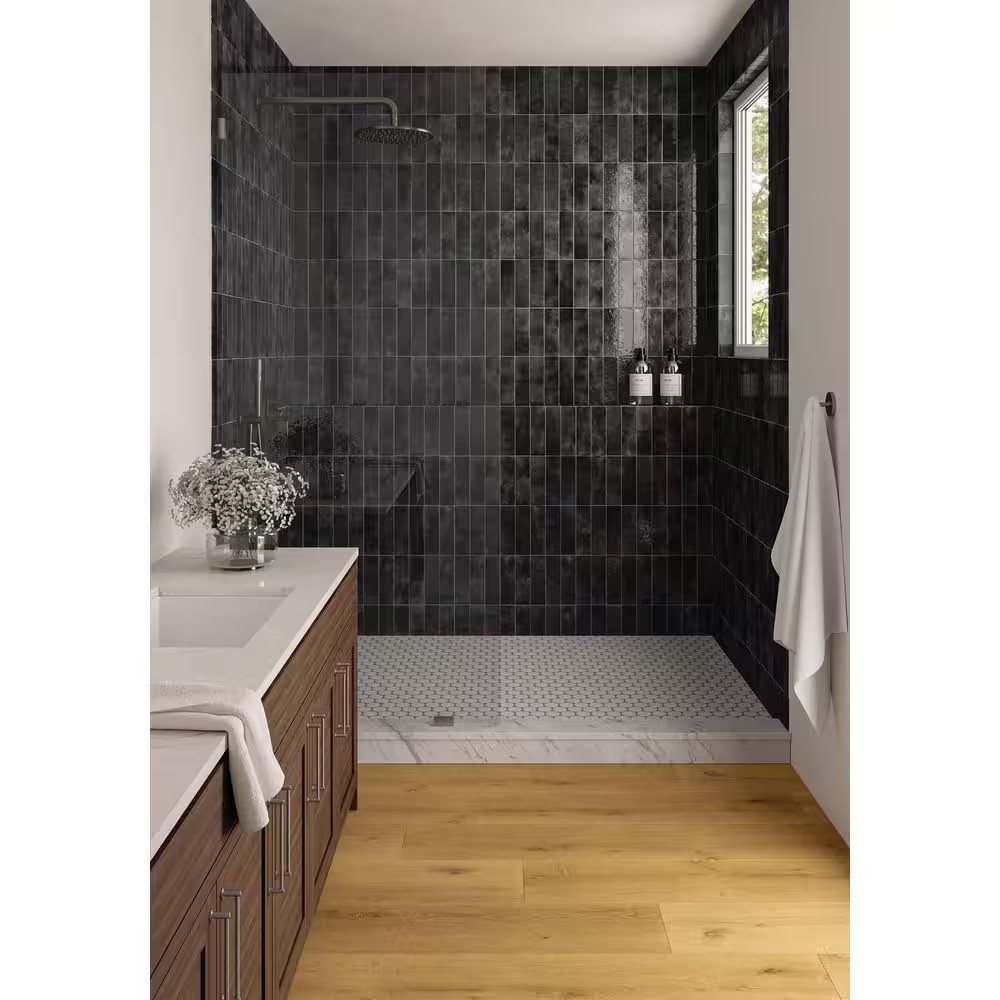 Cloe Subway Glossy Black 2.5 In. X 8 In. Handmade-Look Ceramic Wall Tile (10.64