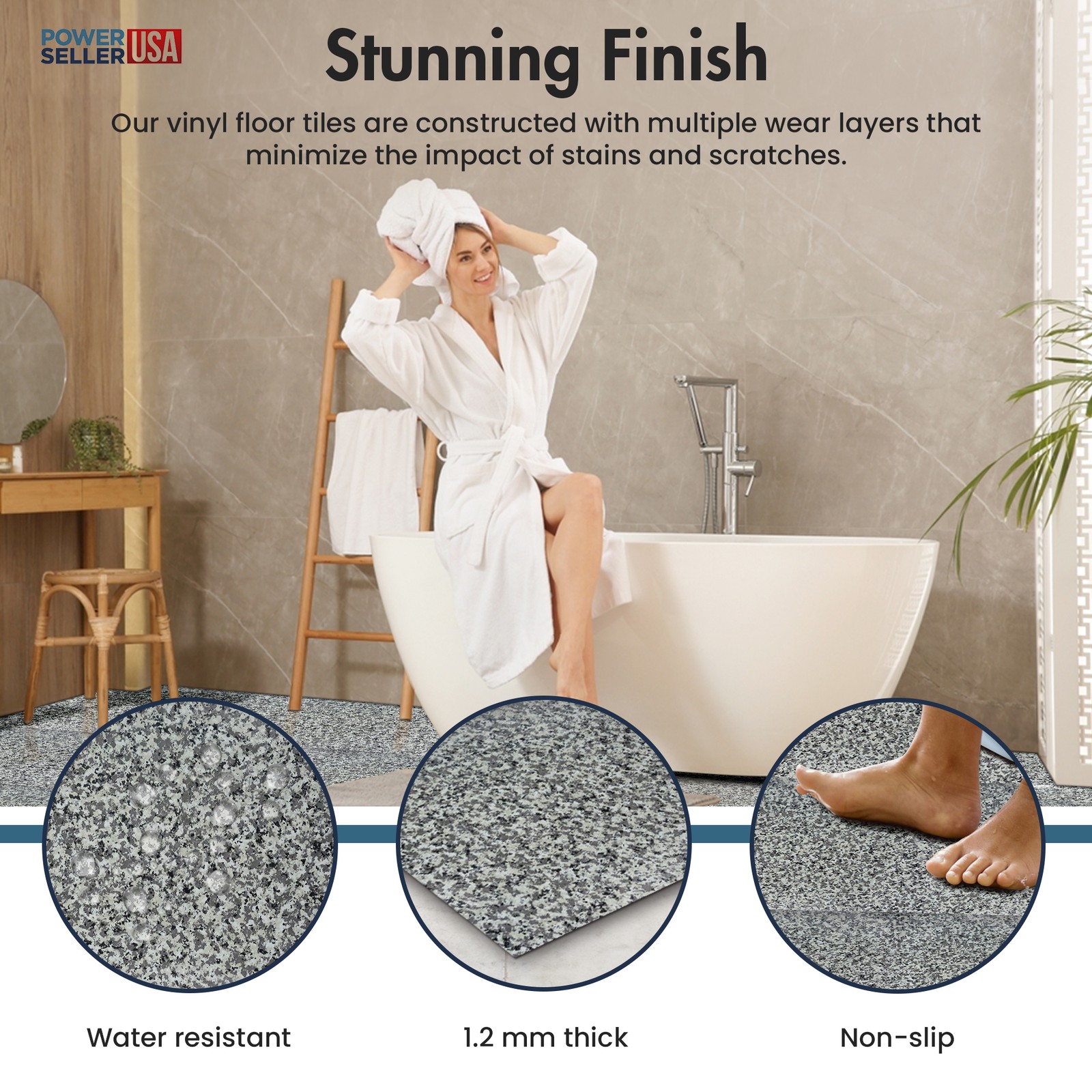 PowerSellerUSA Vinyl Self Adhesive Floor Tile 20 PCS 12″x12″ Gray Green Speckles