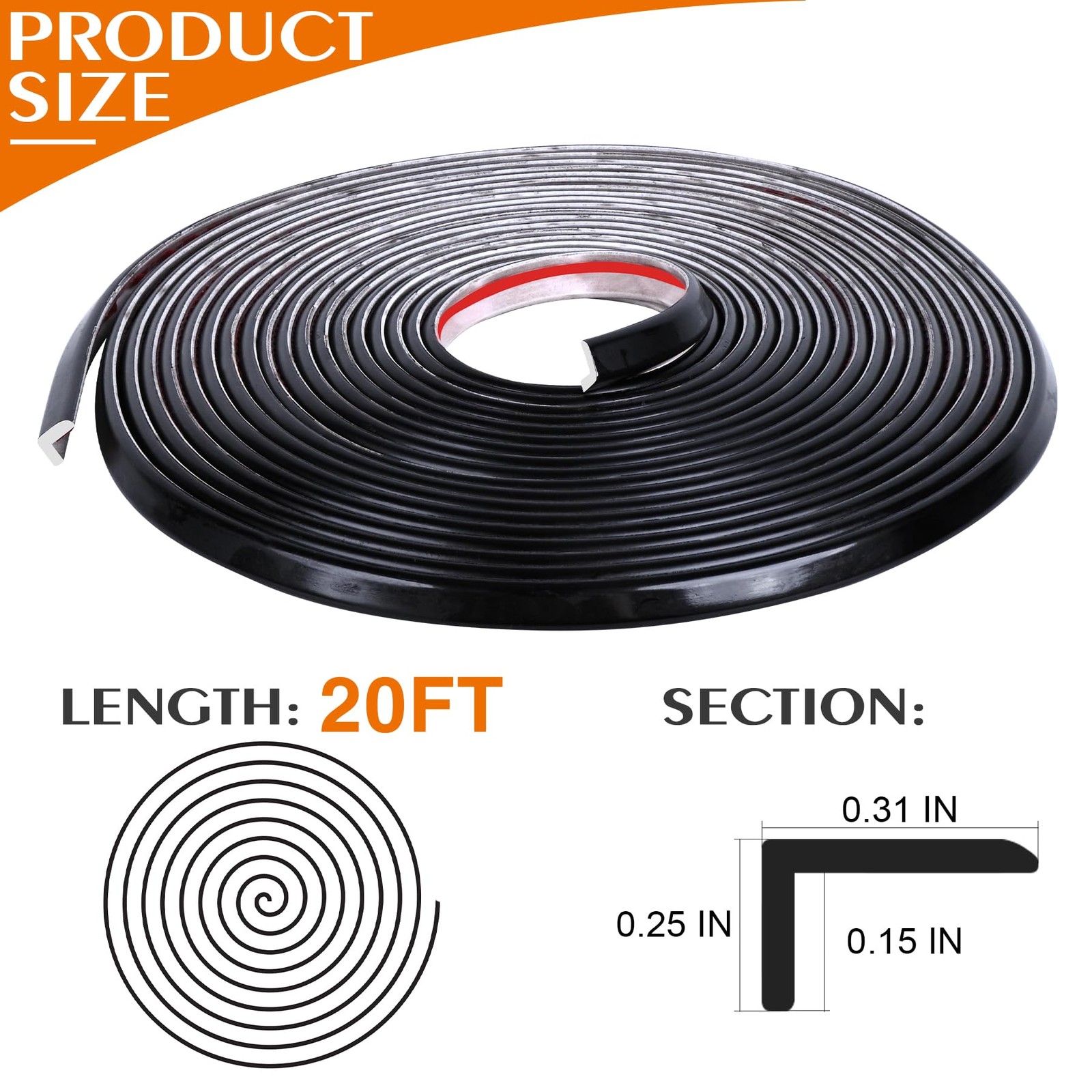 Tile Edge Trim 20Ft L-Shape Tile Outside Corner Molding Vinyl Trim 20Ft(Black)