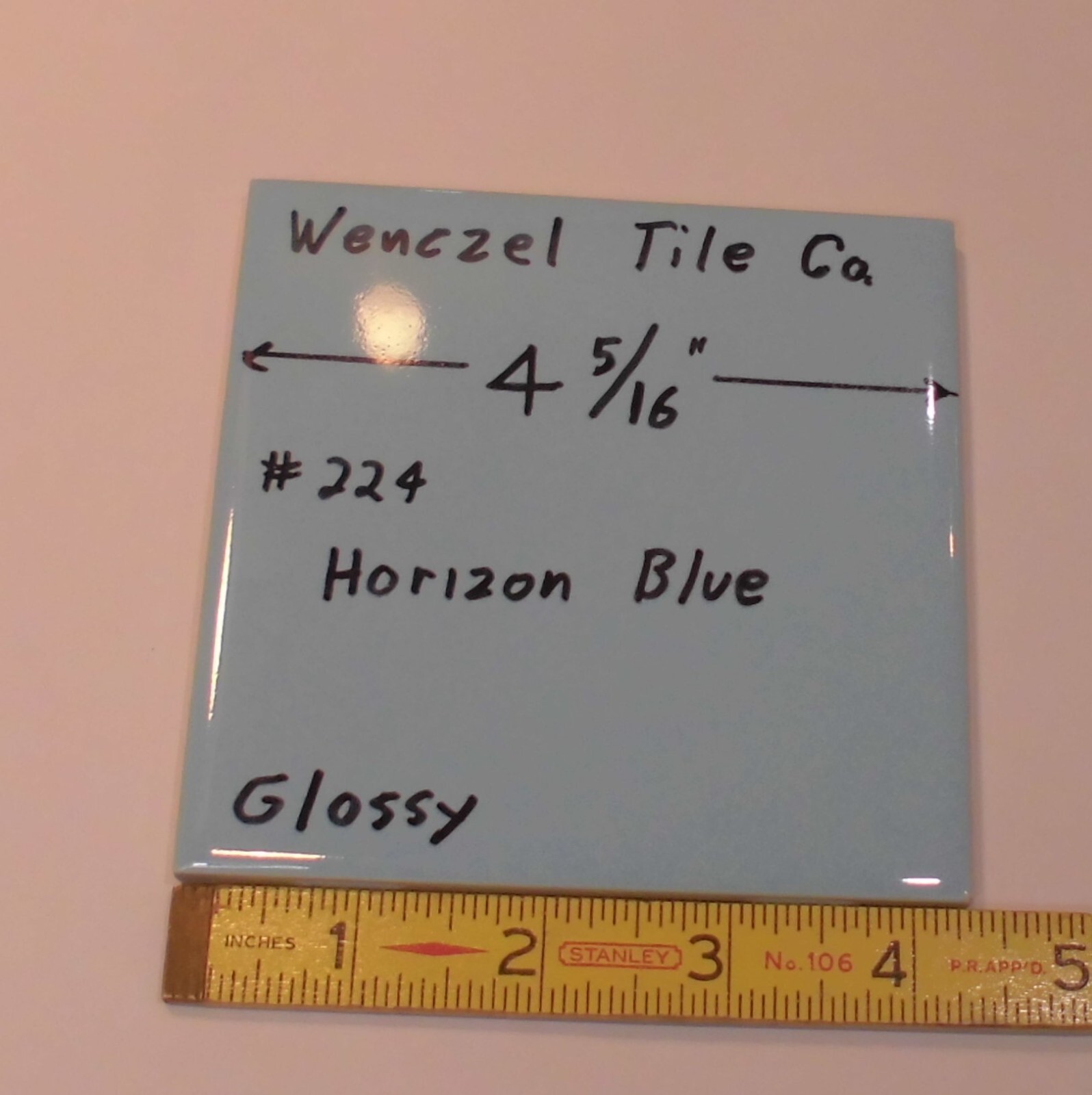 1 pc. Horizon – Medium Blue: Glossy Ceramic Tile by Wenczel Tile Co. 4-5/16″ New