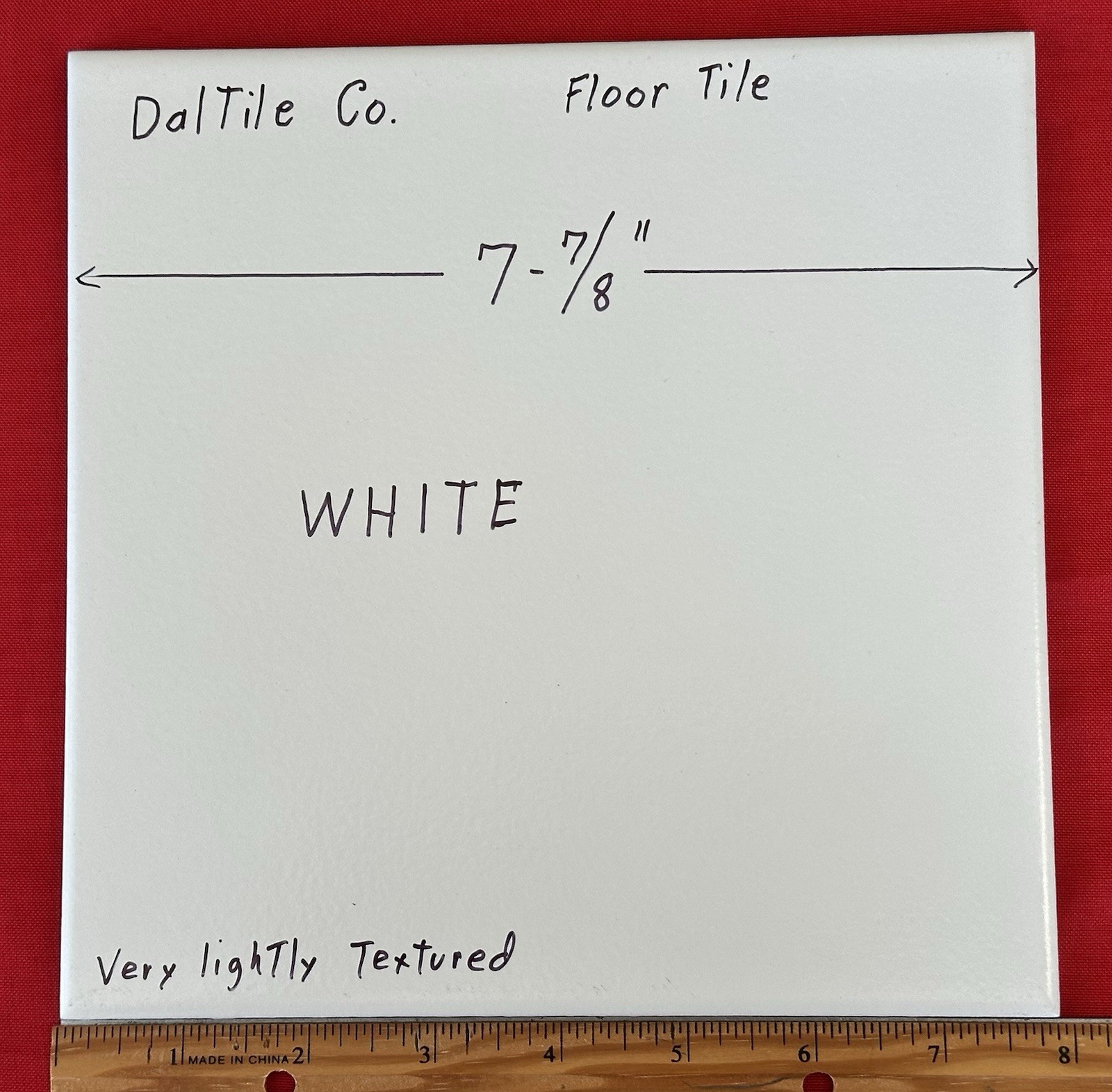 1 pc. White Ceramic Floor Tile: 8″ by Daltile Co. very light textured, New