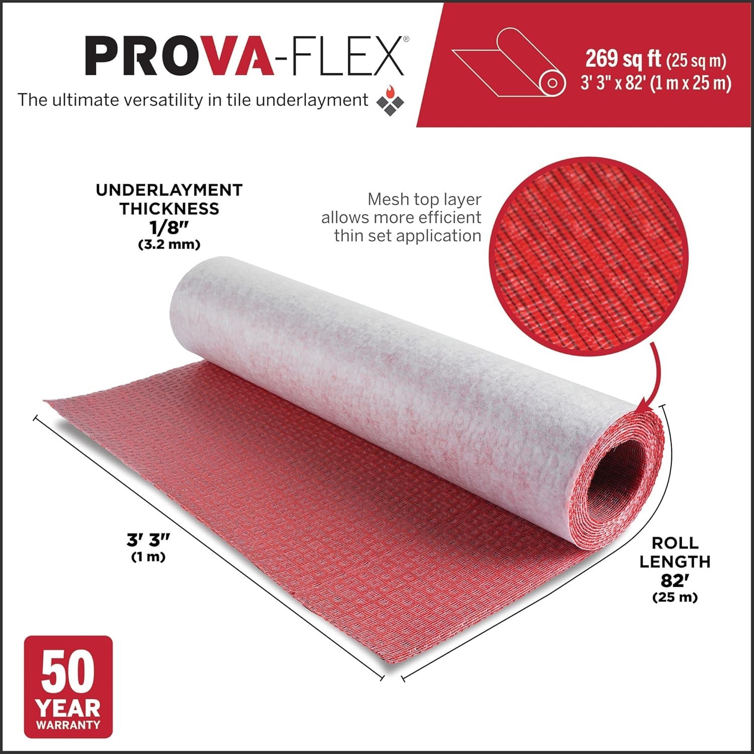 MD TT8004RED82R Prova Flex Uncoupling Underlayment Membrane Roll 82′ (269 Sq Ft)